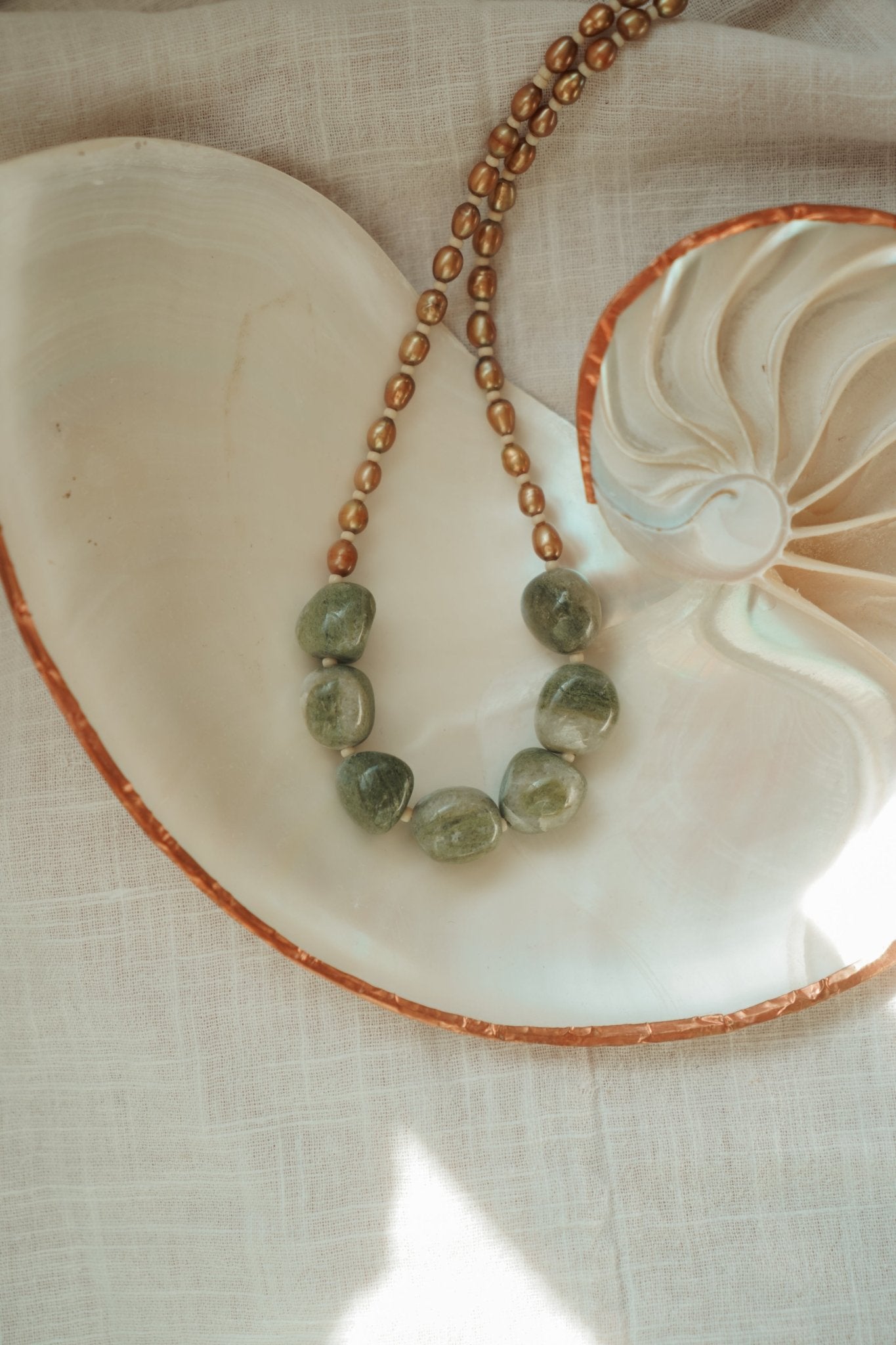 Rock Your Socks Necklace in Jade + Freshwater Pearl - Golden Road Crafted