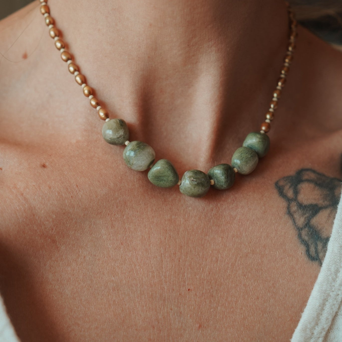 Rock Your Socks Necklace in Jade + Freshwater Pearl - Golden Road Crafted