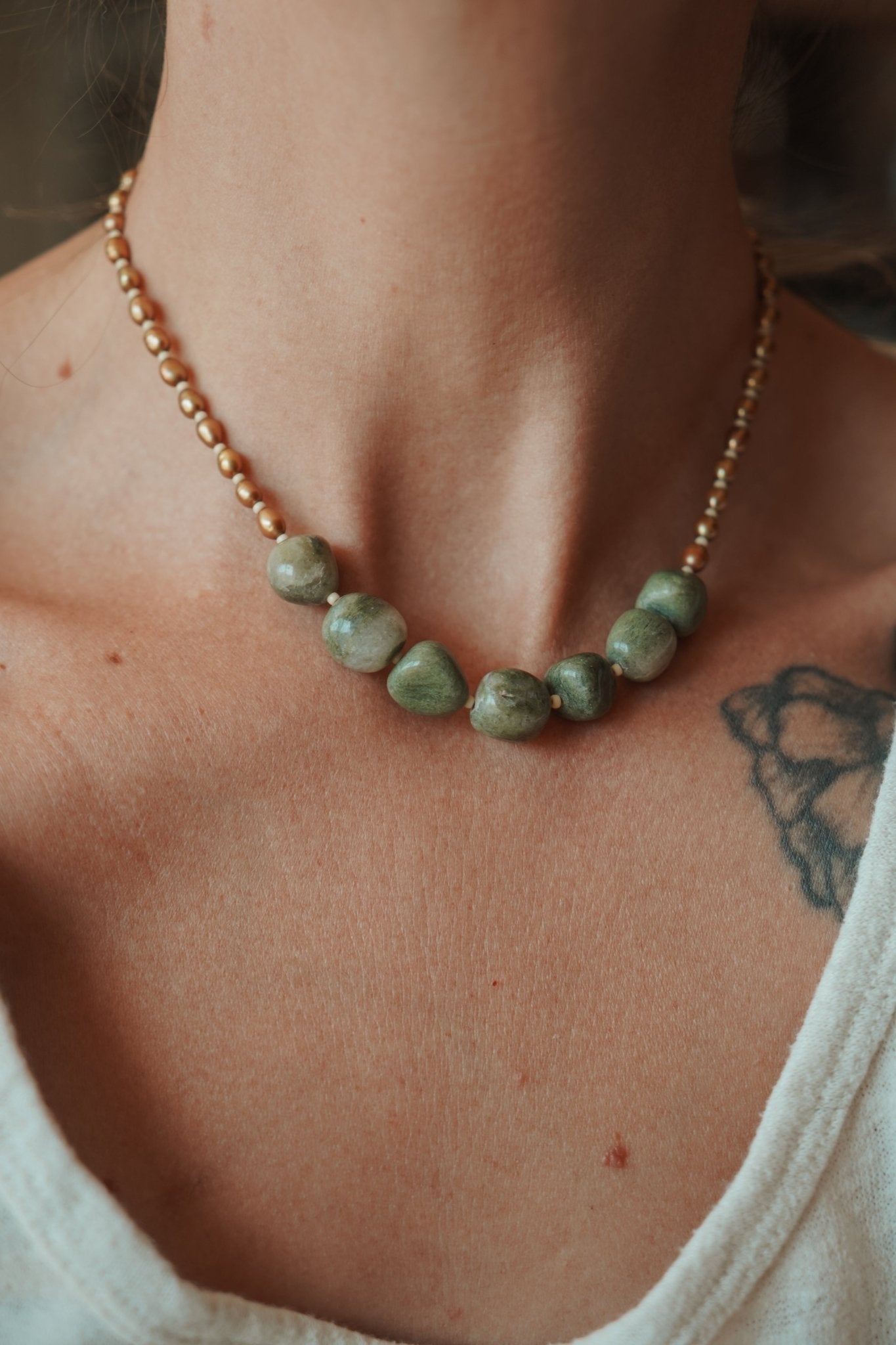 Rock Your Socks Necklace in Jade + Freshwater Pearl - Golden Road Crafted