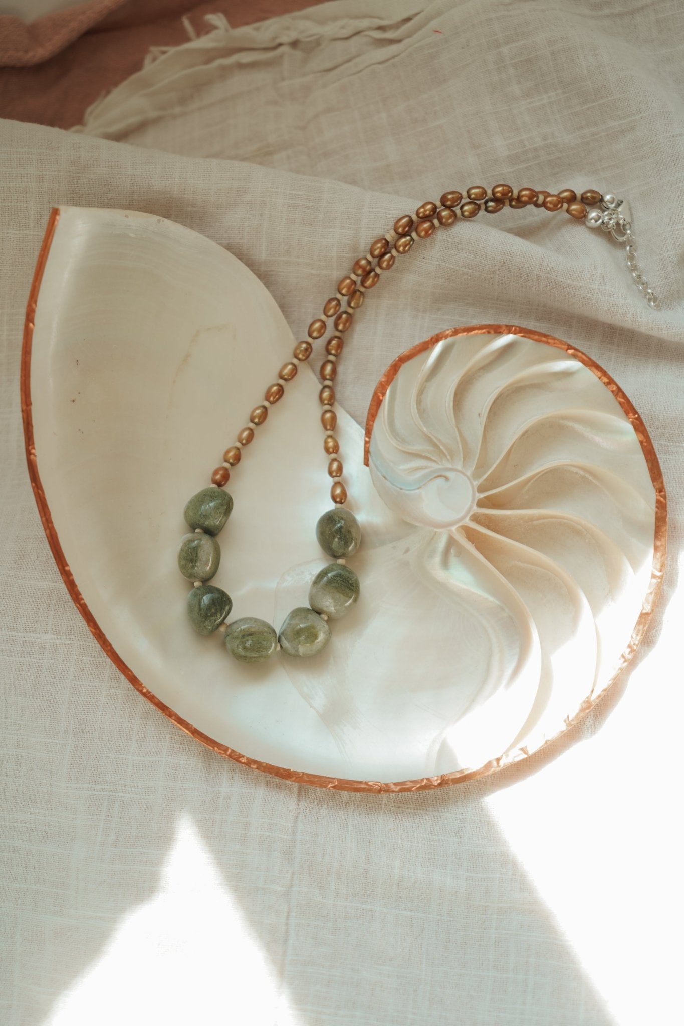Rock Your Socks Necklace in Jade + Freshwater Pearl - Golden Road Crafted