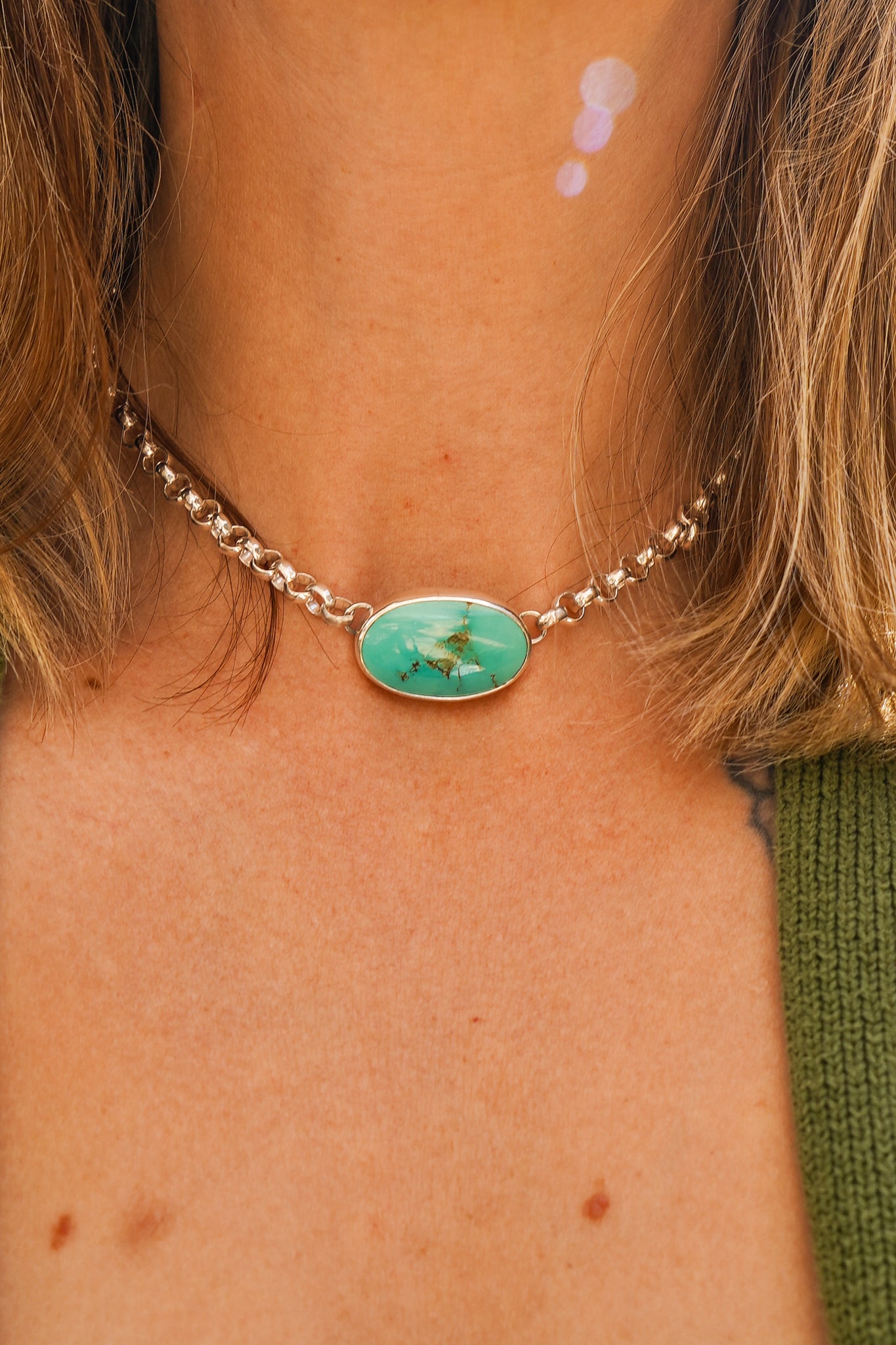 Rolo Chain Choker in Royston Turquoise - Golden Road Crafted