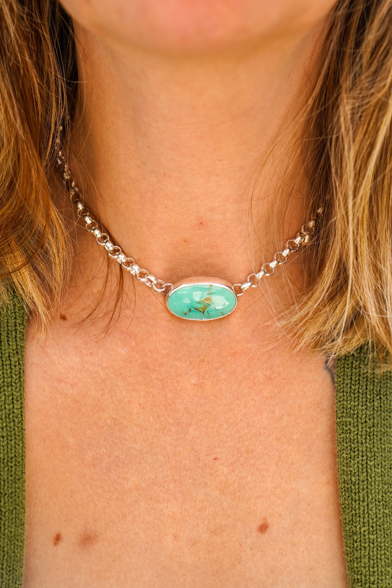 Rolo Chain Choker in Royston Turquoise - Golden Road Crafted