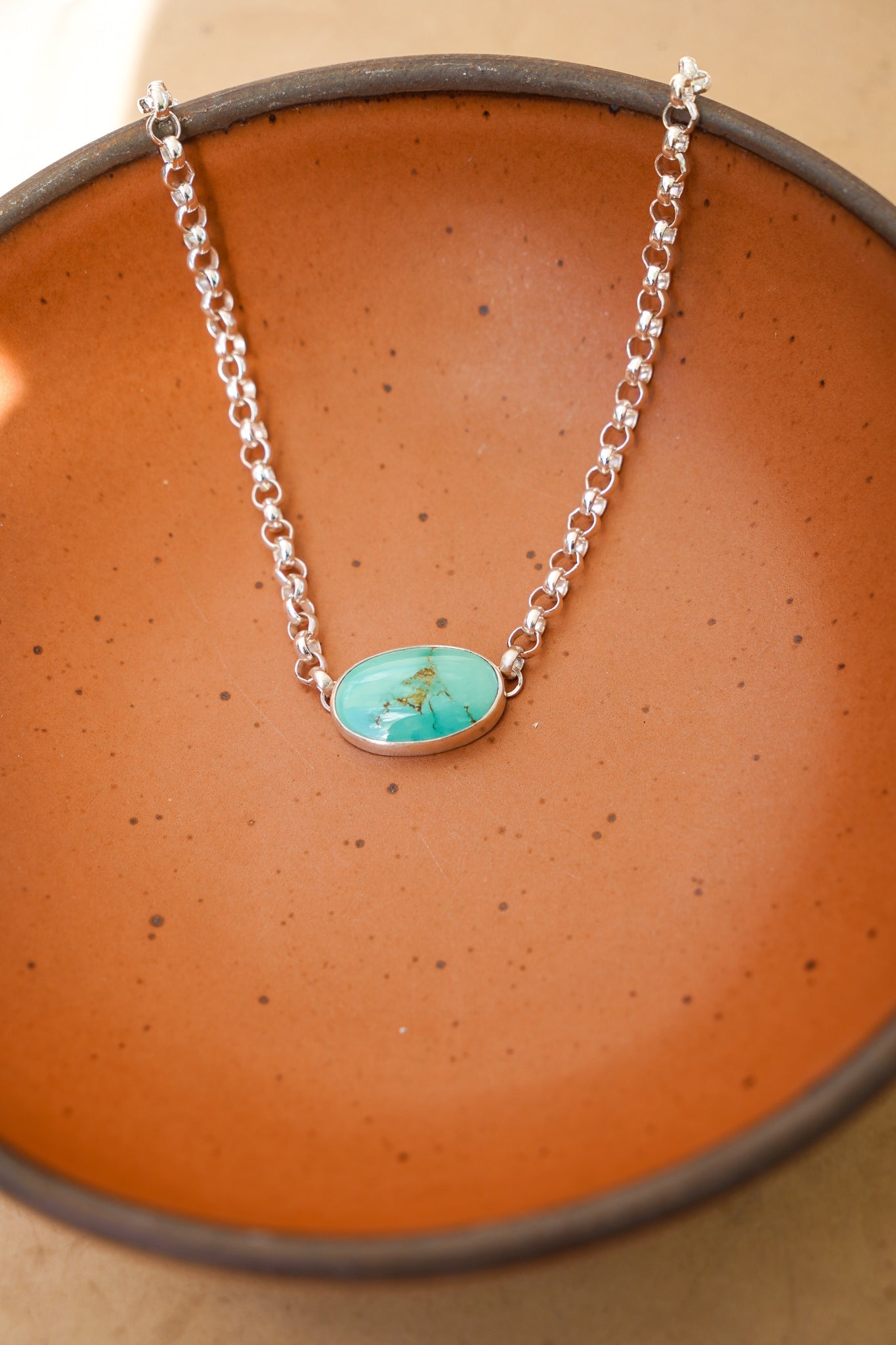 Rolo Chain Choker in Royston Turquoise - Golden Road Crafted