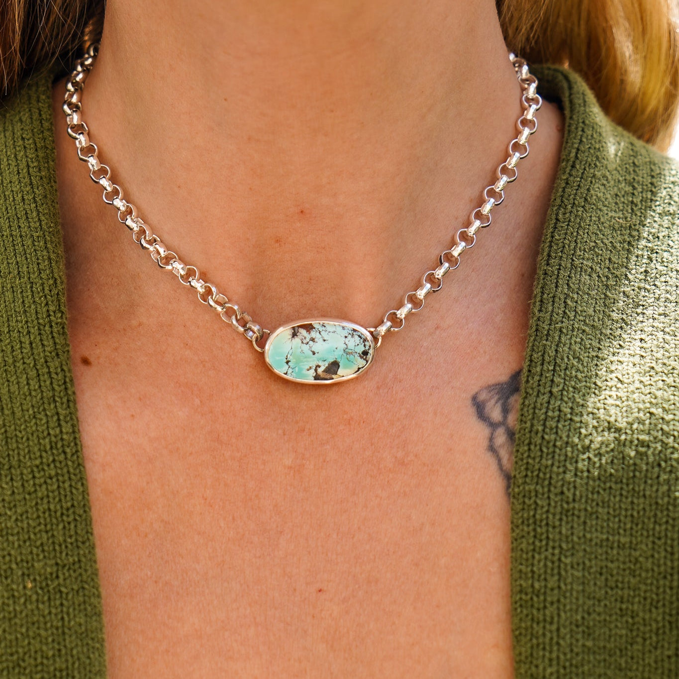 Rolo Chain Choker in Royston Turquoise - Golden Road Crafted
