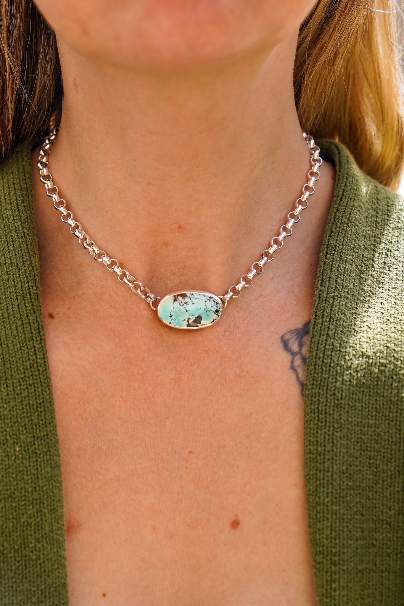 Rolo Chain Choker in Royston Turquoise - Golden Road Crafted