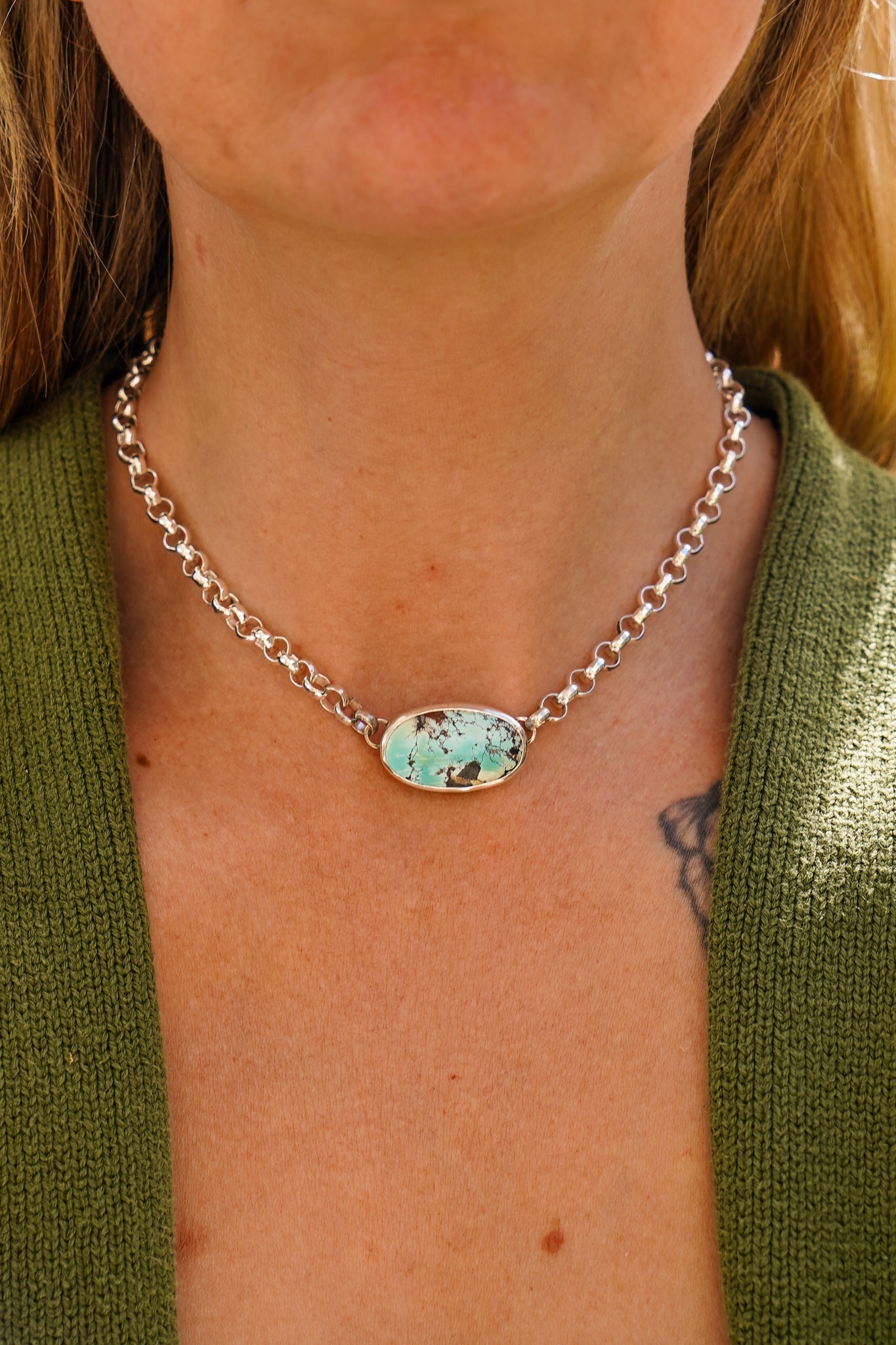 Rolo Chain Choker in Royston Turquoise - Golden Road Crafted