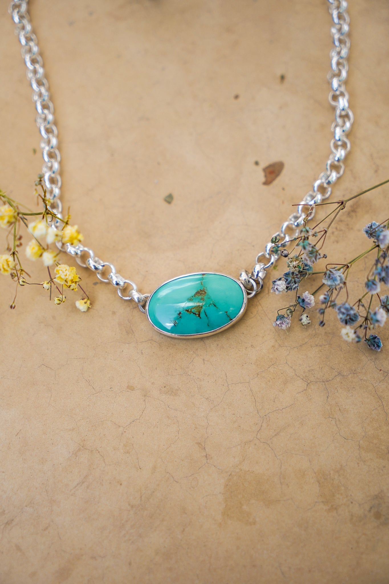 Rolo Chain Choker in Royston Turquoise - Golden Road Crafted