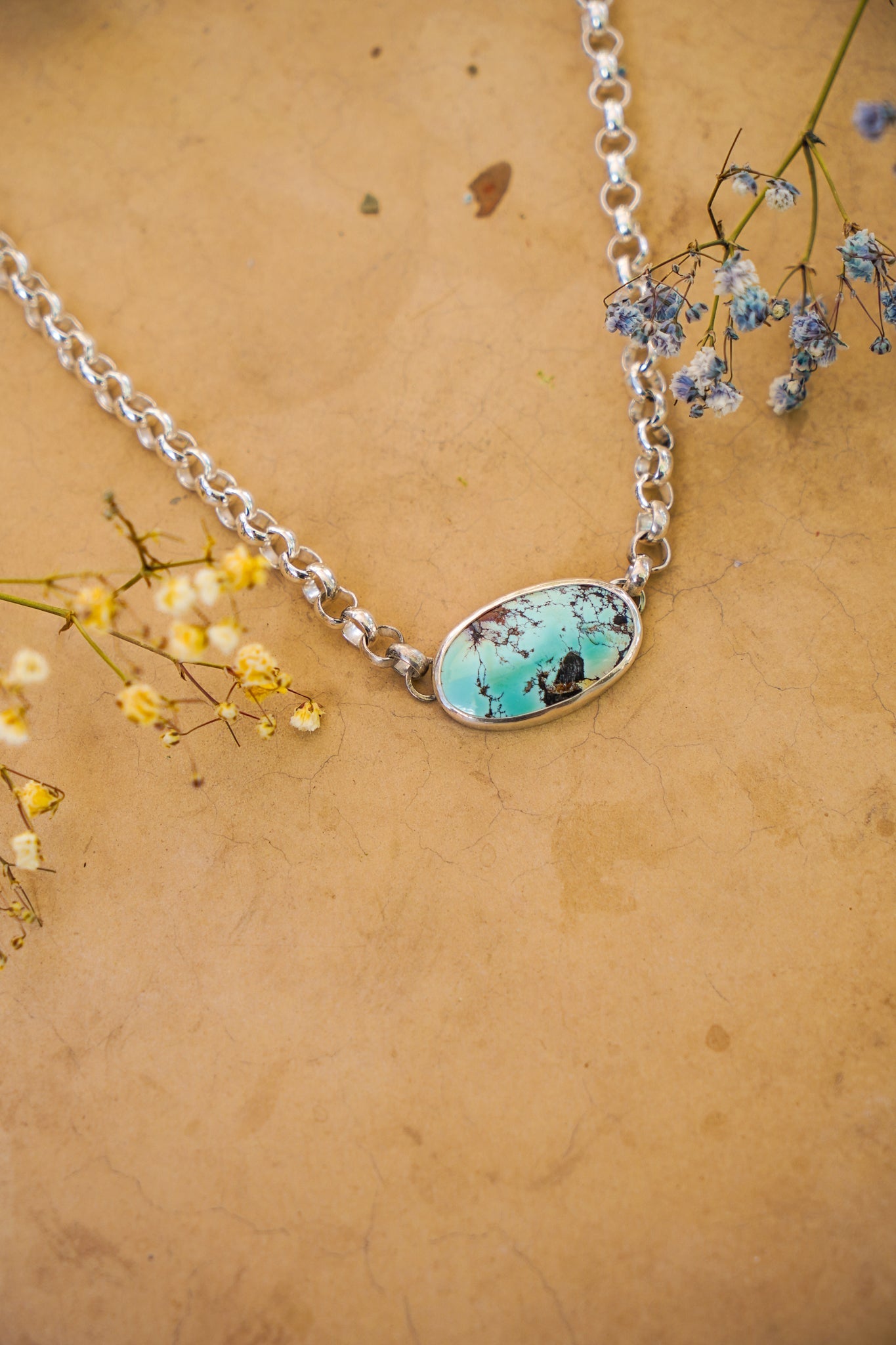 Rolo Chain Choker in Royston Turquoise - Golden Road Crafted