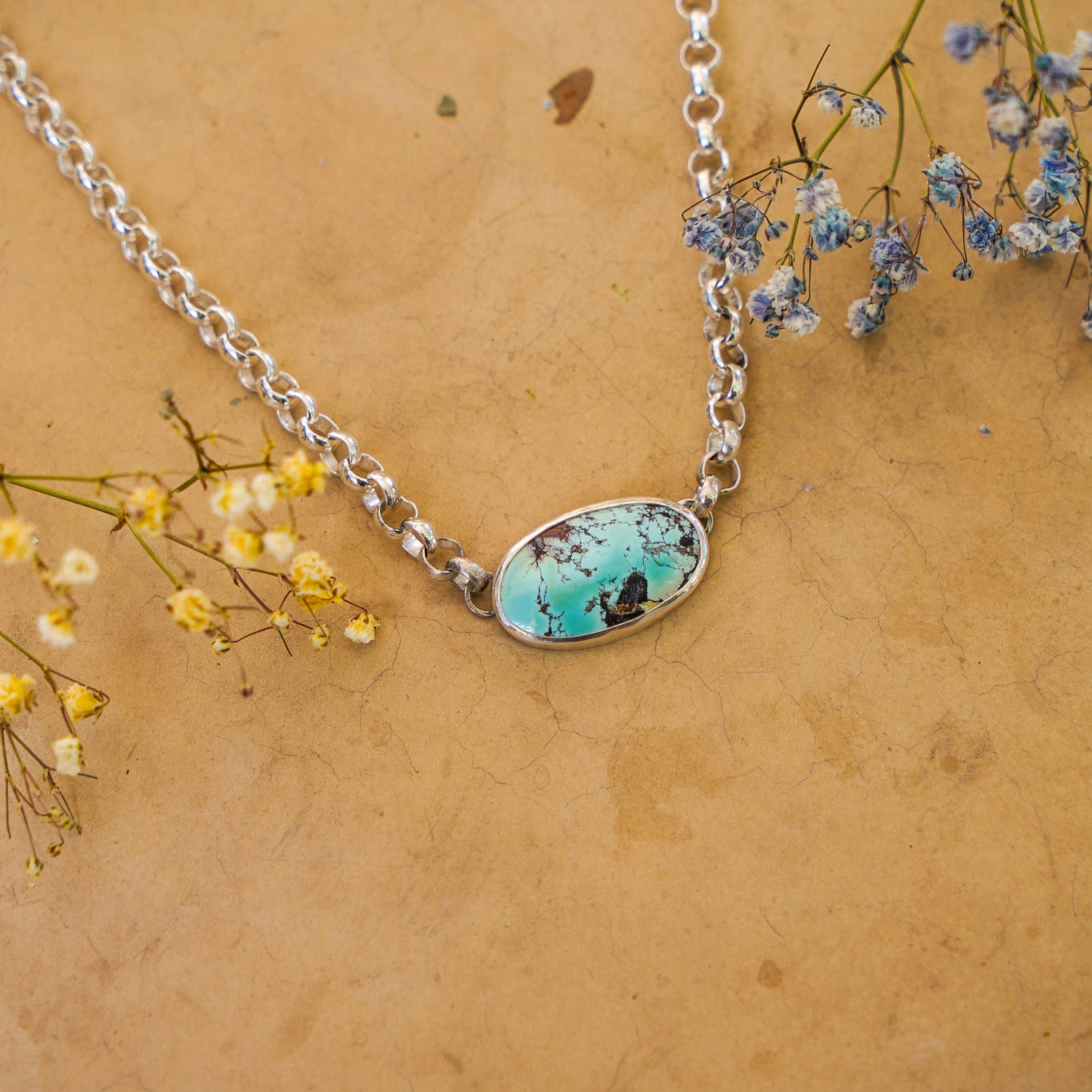 Rolo Chain Choker in Royston Turquoise - Golden Road Crafted