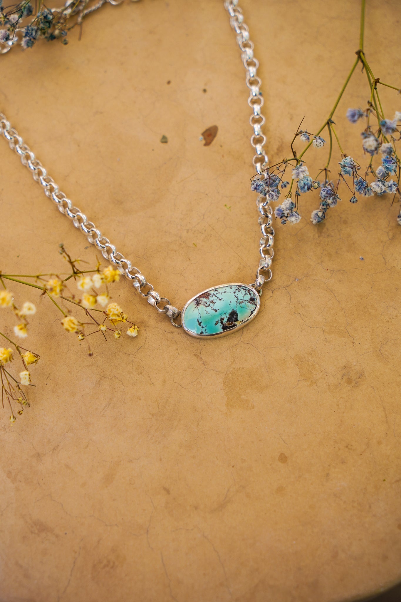 Rolo Chain Choker in Royston Turquoise - Golden Road Crafted