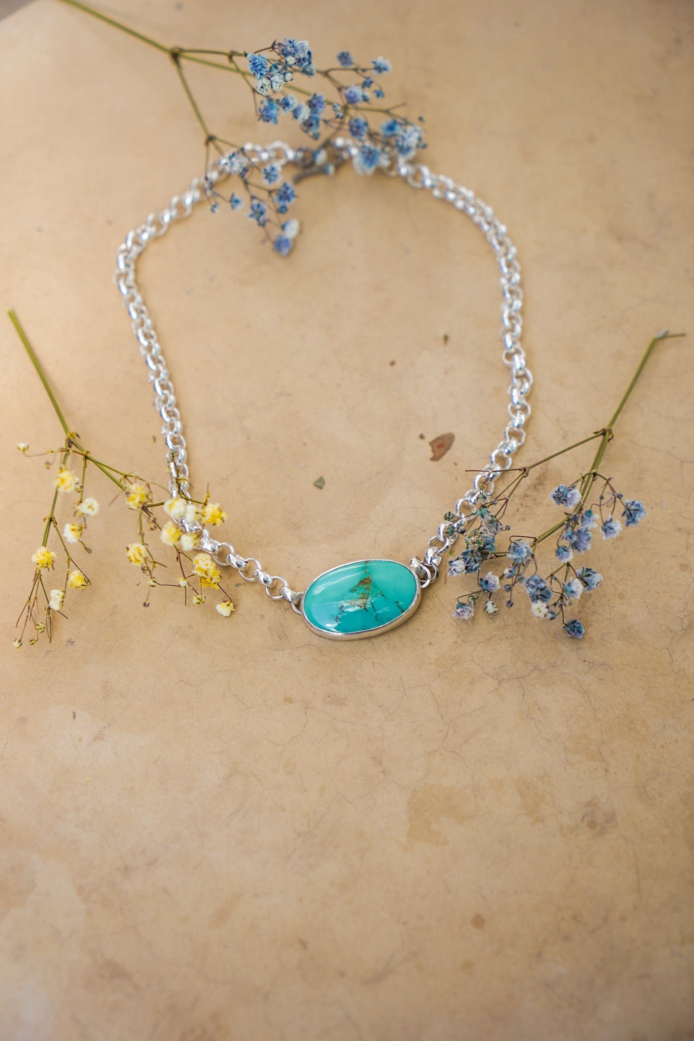 Rolo Chain Choker in Royston Turquoise - Golden Road Crafted