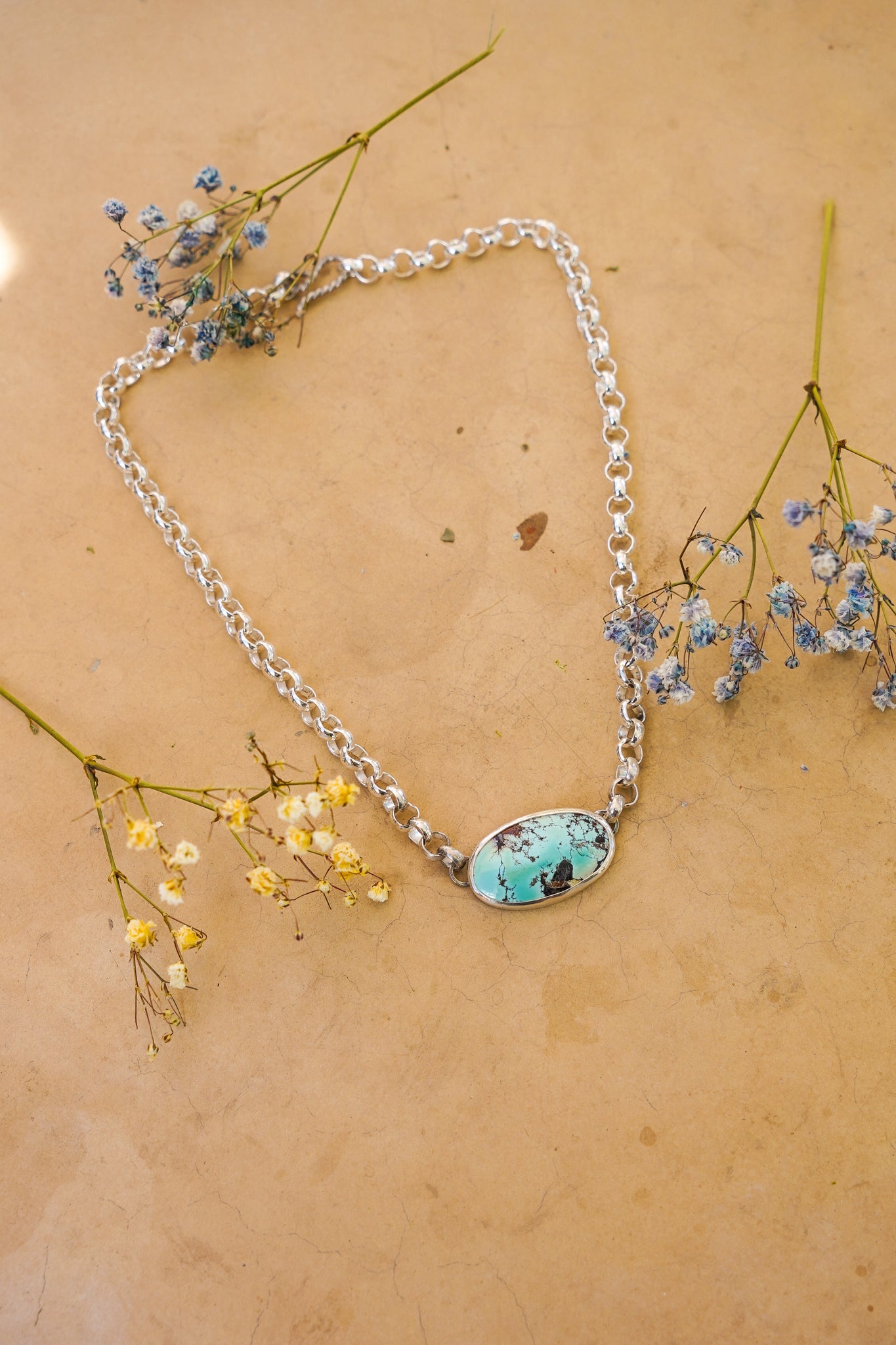 Rolo Chain Choker in Royston Turquoise - Golden Road Crafted