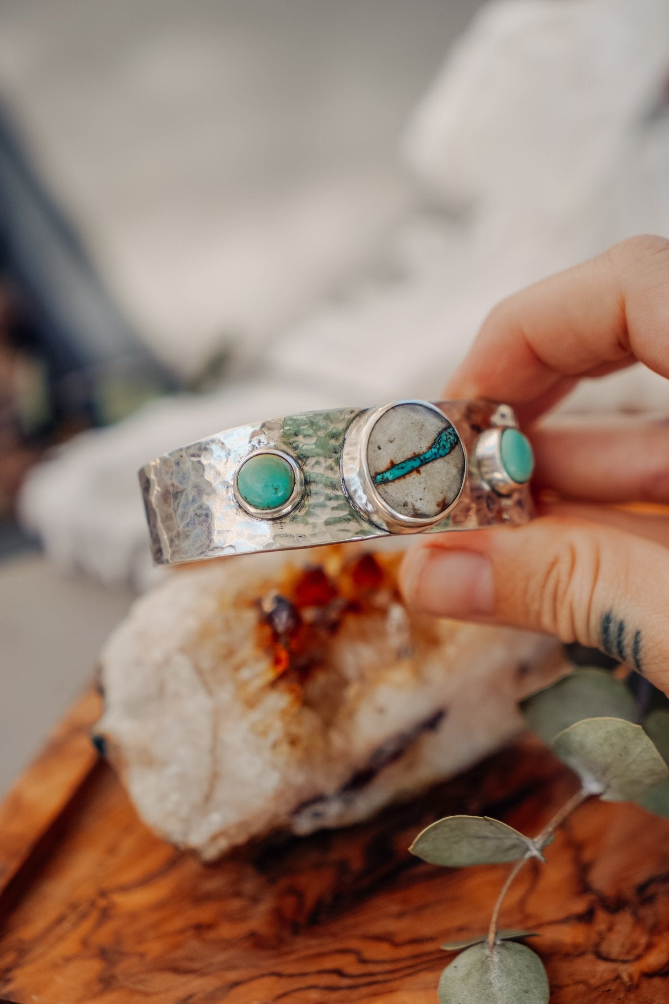 Royston Ribbon & Iron Maiden Turquoise Cuff - Golden Road Crafted