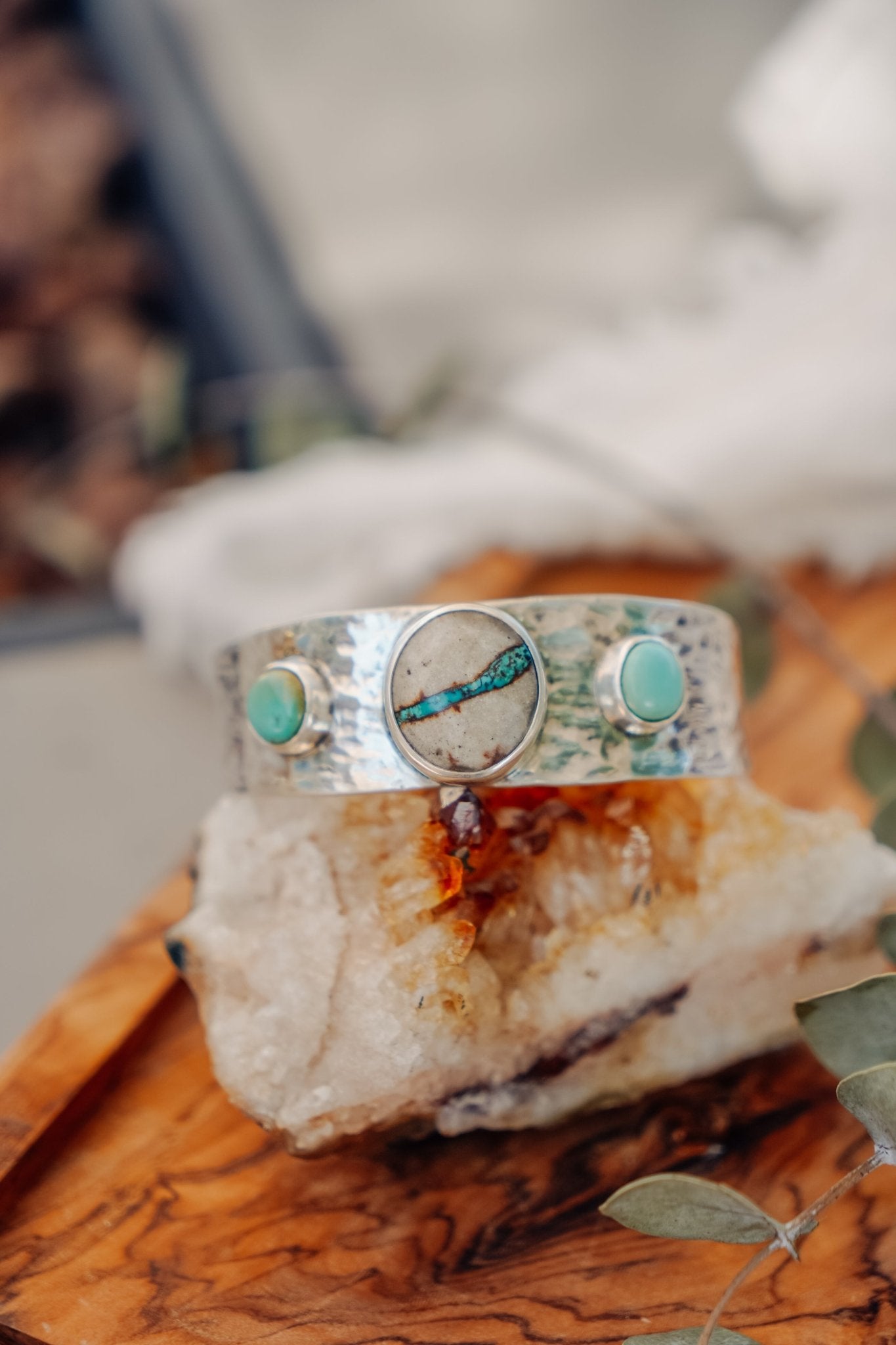 Royston Ribbon & Iron Maiden Turquoise Cuff - Golden Road Crafted
