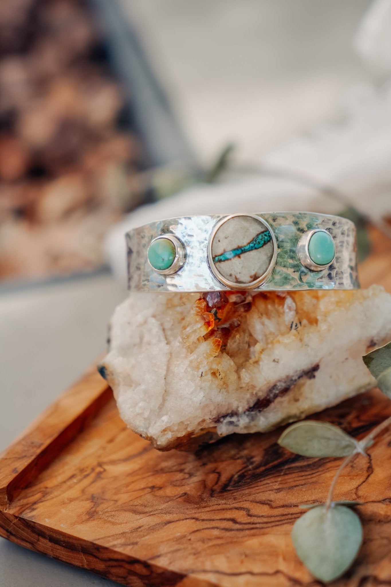 Royston Ribbon & Iron Maiden Turquoise Cuff - Golden Road Crafted