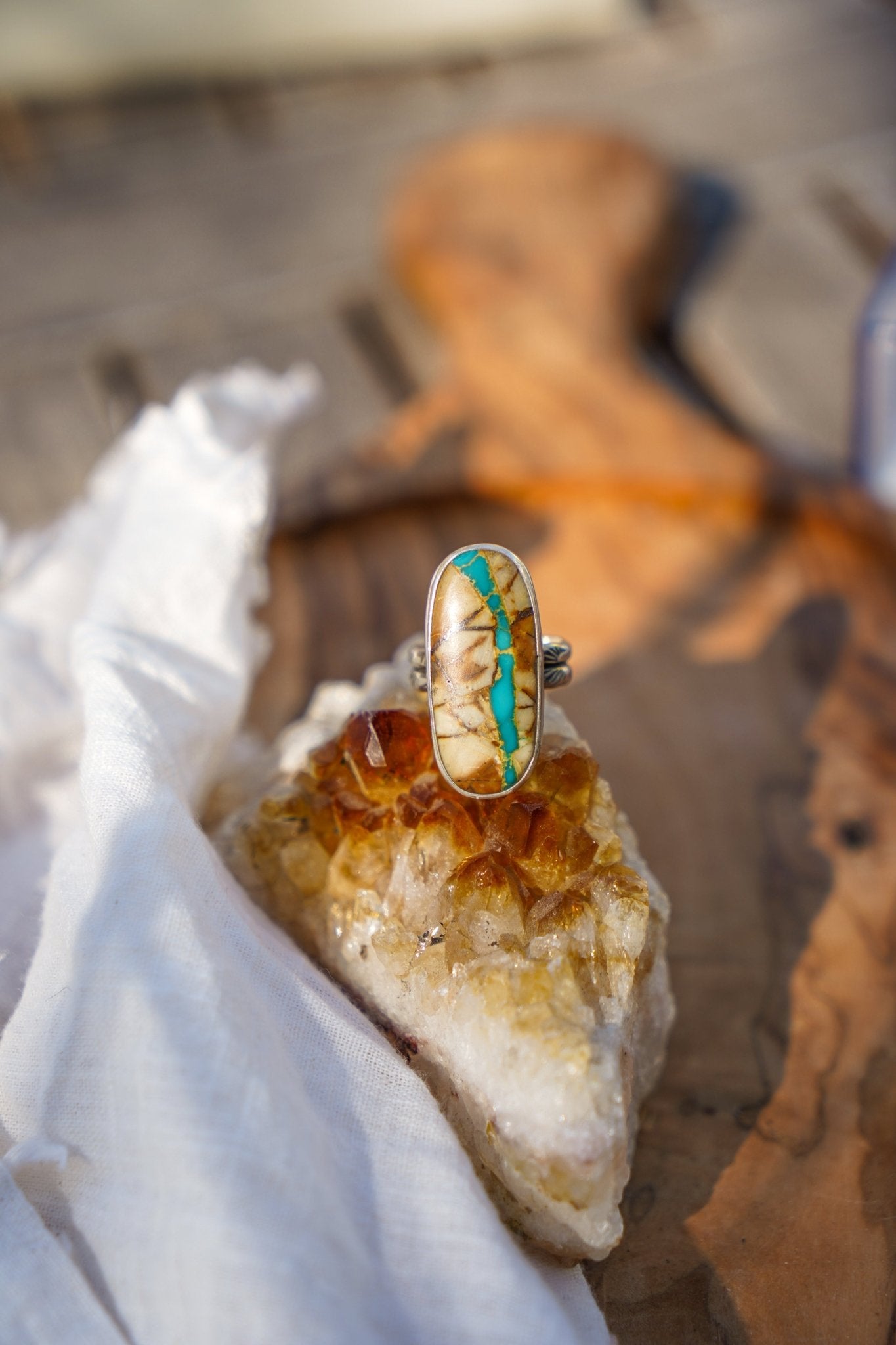 Royston Ribbon Turquoise Ring (Size 6.75) - Golden Road Crafted