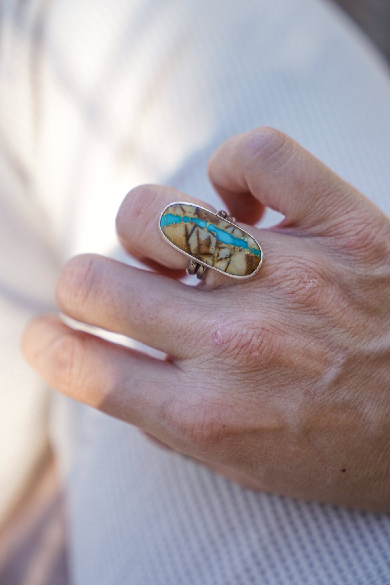 Royston Ribbon Turquoise Ring (Size 6.75) - Golden Road Crafted