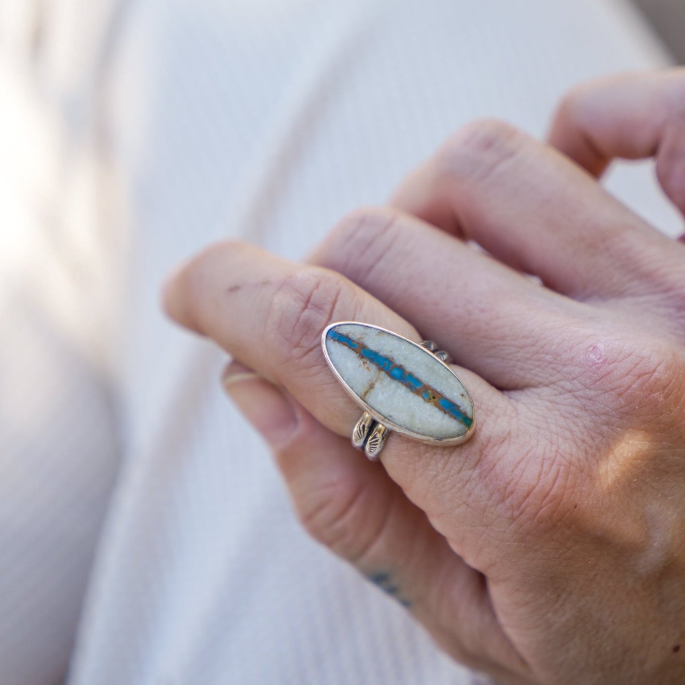Royston Ribbon Turquoise Ring (Size 8) - Golden Road Crafted