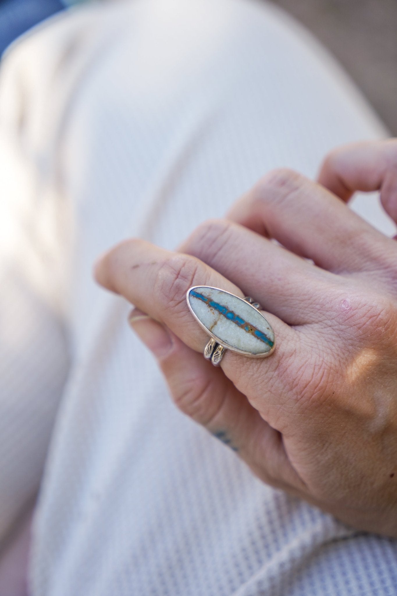 Royston Ribbon Turquoise Ring (Size 8) - Golden Road Crafted