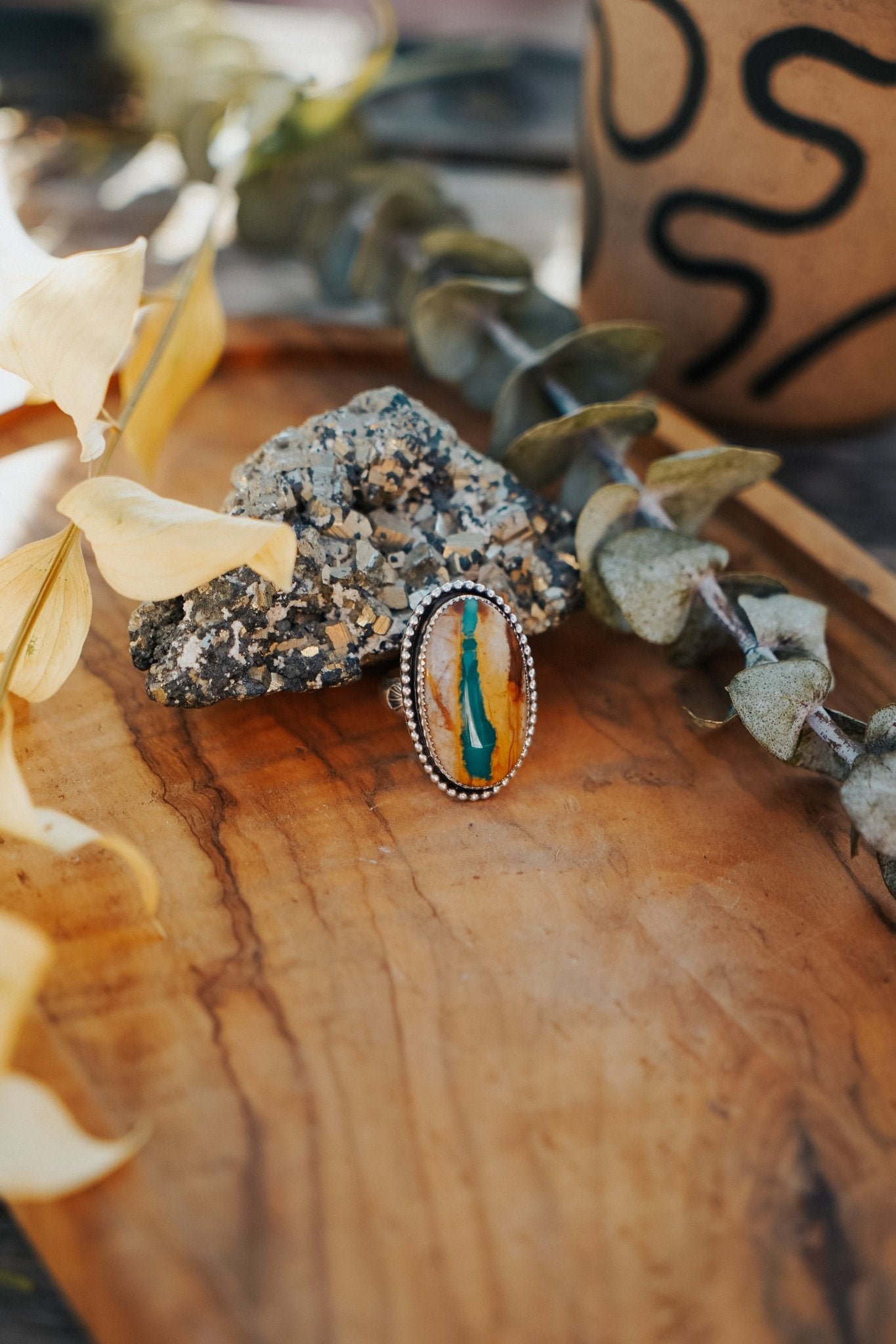 Royston Ribbon Turquoise Ring (Size 9) - Golden Road Crafted