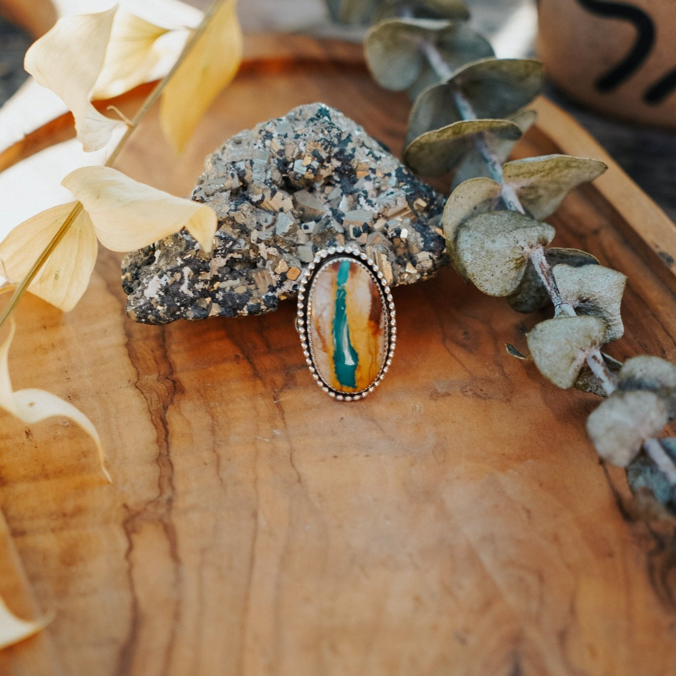 Royston Ribbon Turquoise Ring (Size 9) - Golden Road Crafted