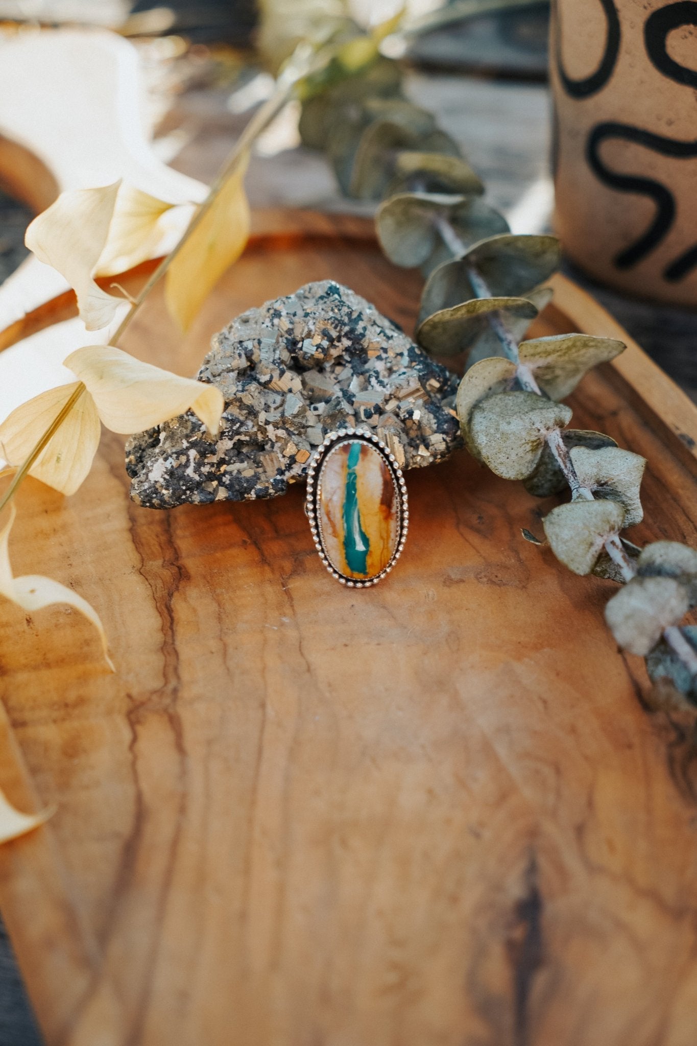 Royston Ribbon Turquoise Ring (Size 9) - Golden Road Crafted