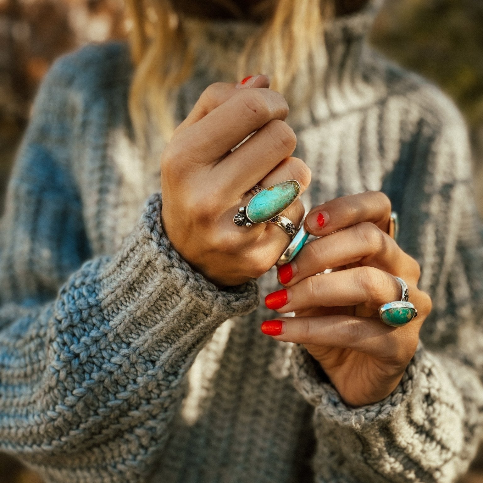 Royston Turquoise Ring (Size 6) - Golden Road Crafted