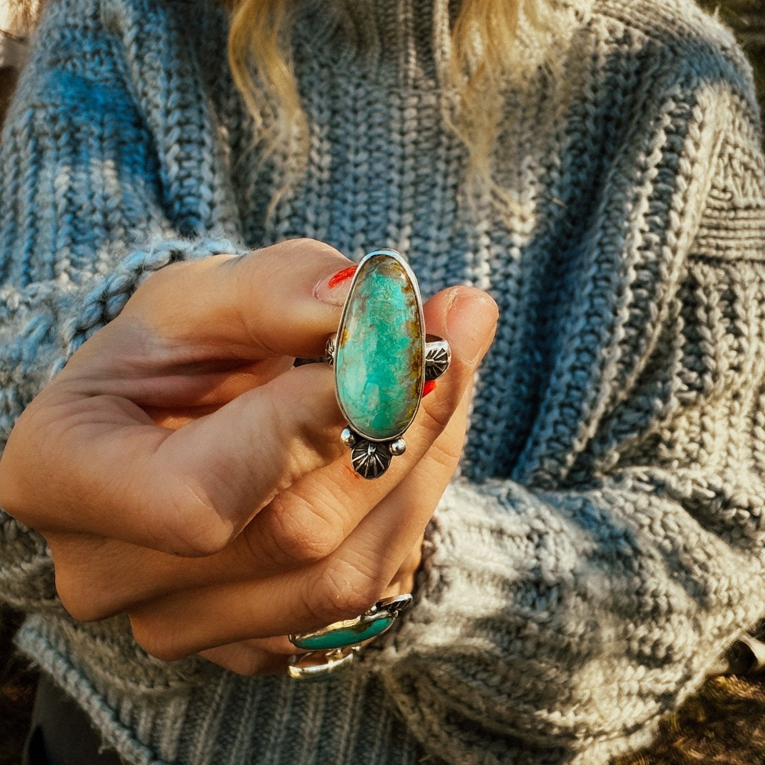 Royston Turquoise Ring (Size 6) - Golden Road Crafted