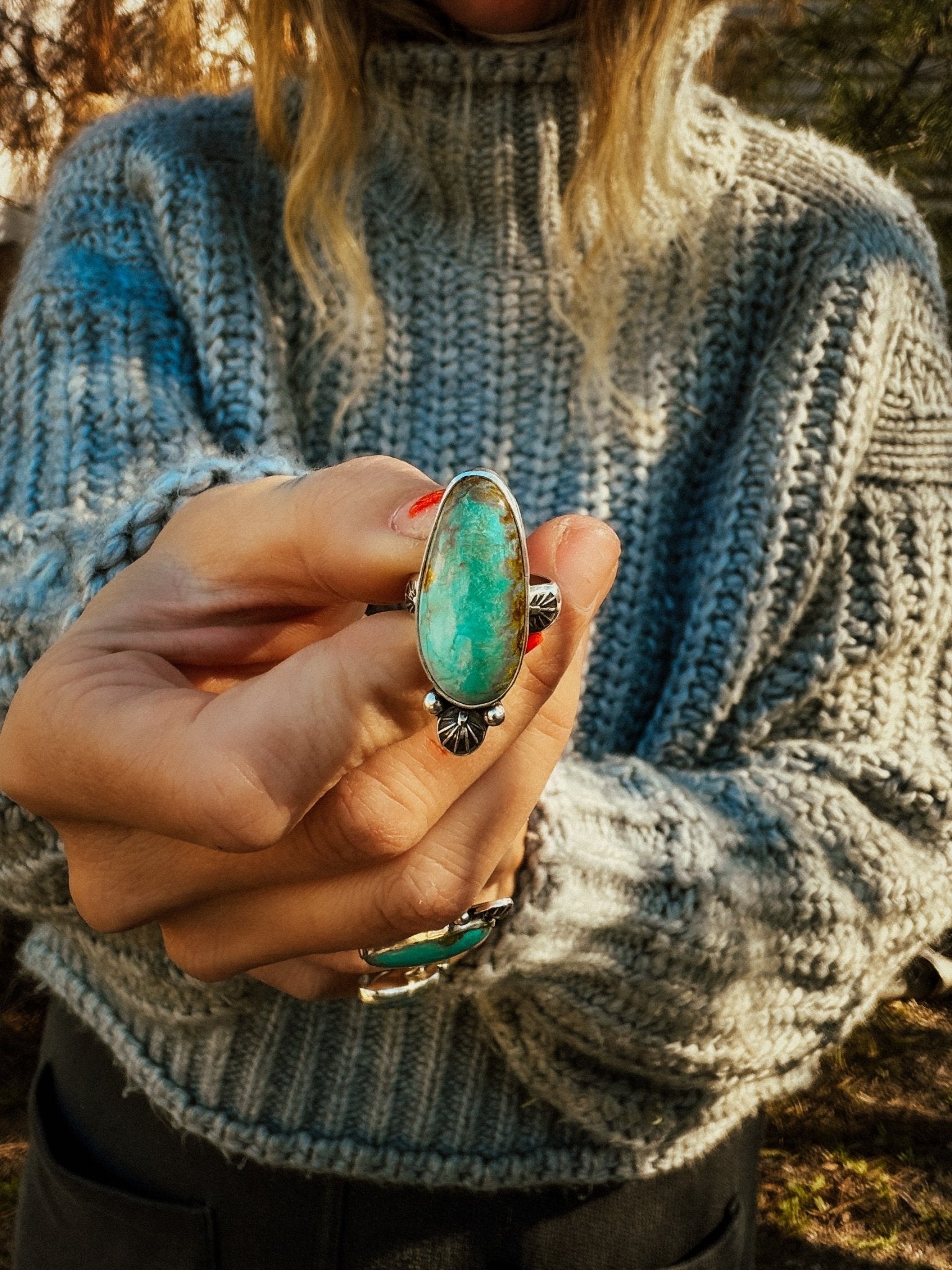 Royston Turquoise Ring (Size 6) - Golden Road Crafted