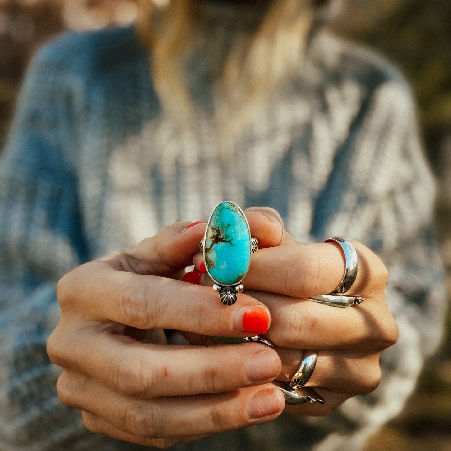 Royston Turquoise Ring (Size 7) - Golden Road Crafted