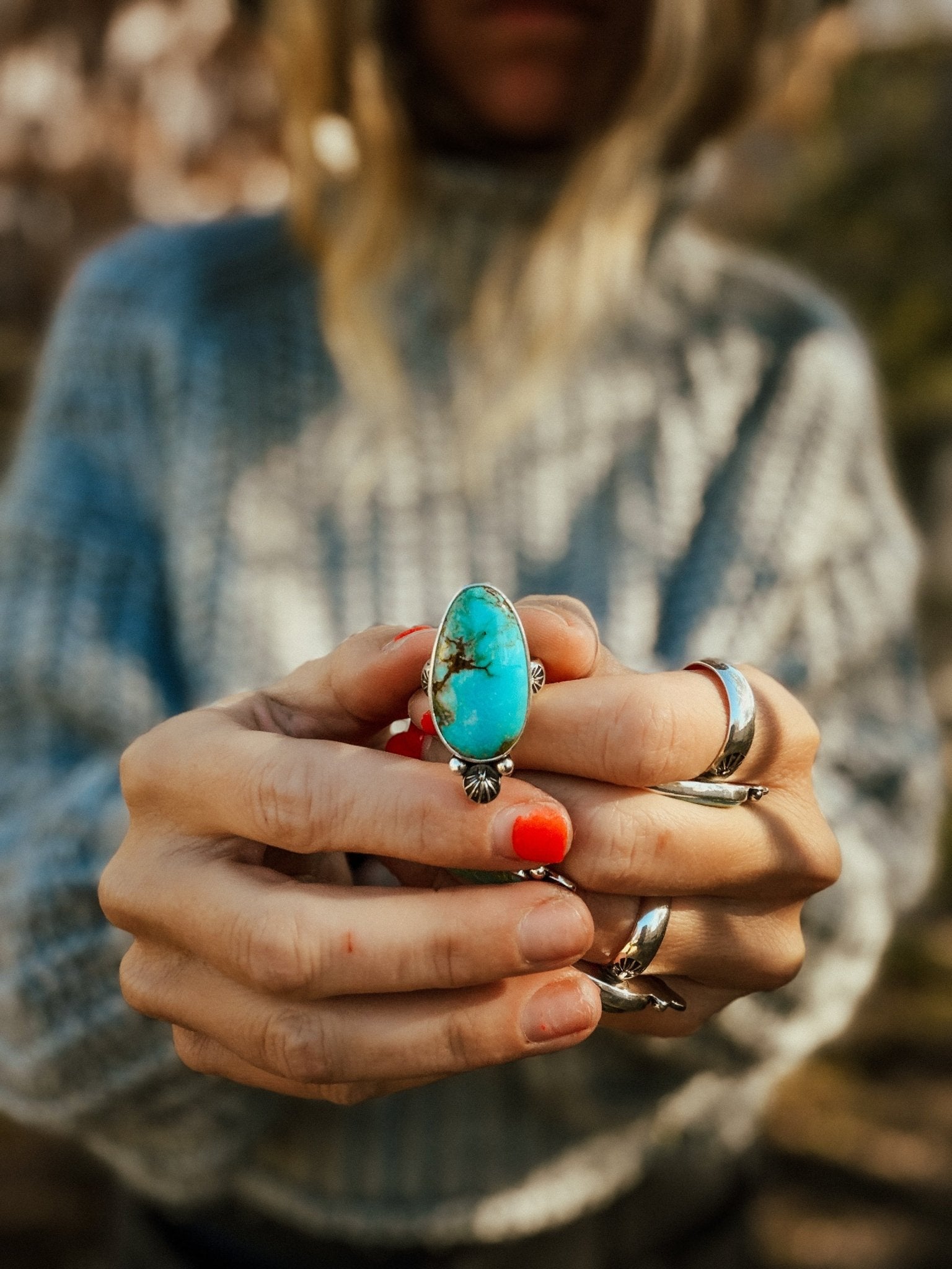 Royston Turquoise Ring (Size 7) - Golden Road Crafted