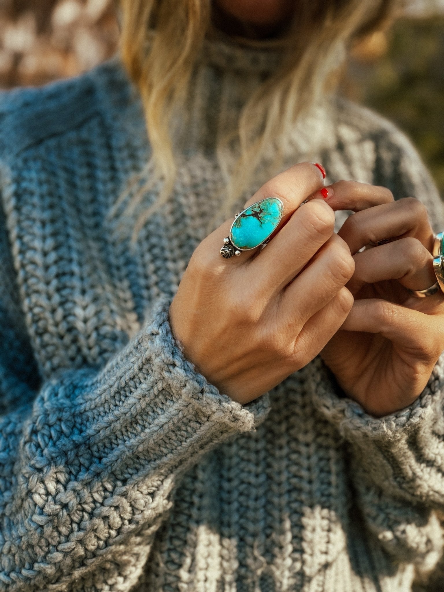 Royston Turquoise Ring (Size 7) - Golden Road Crafted