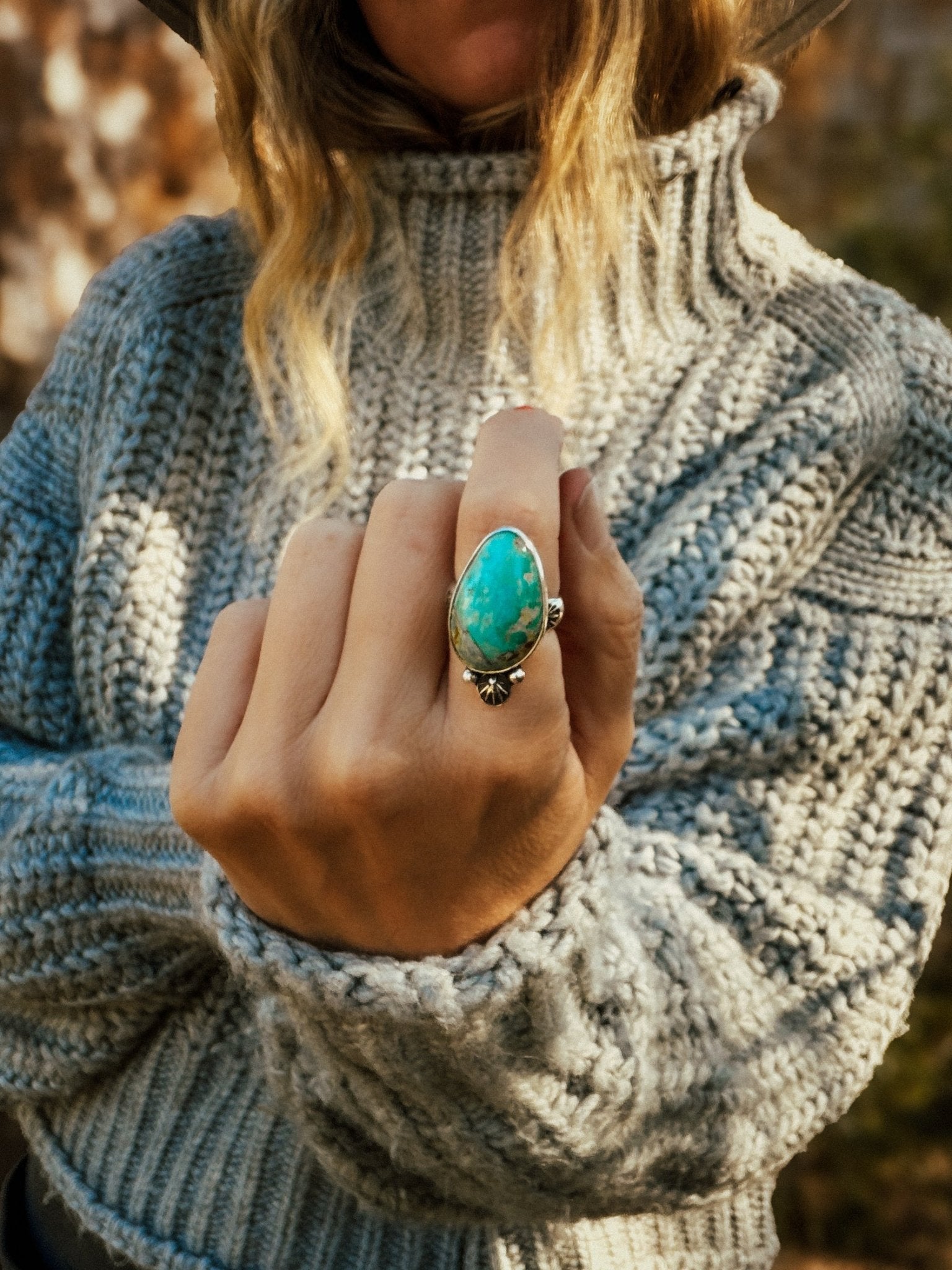 Royston Turquoise Ring (Size 8) - Golden Road Crafted