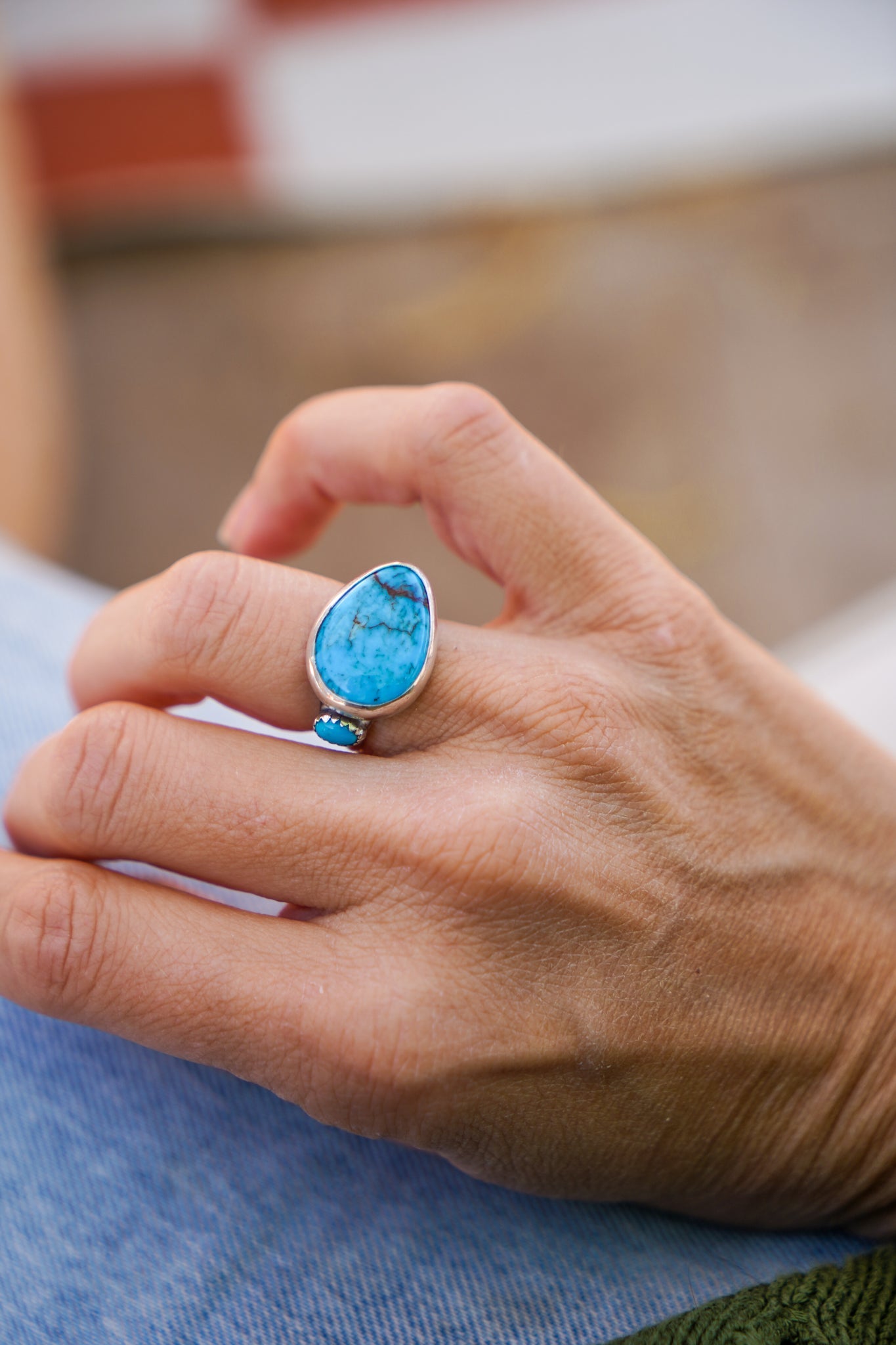 Royston Turquoise Ring with Lone Mtn Turquoise (Size 6) - Golden Road Crafted