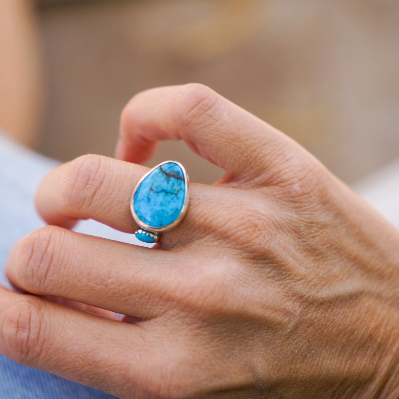 Royston Turquoise Ring with Lone Mtn Turquoise (Size 6) - Golden Road Crafted