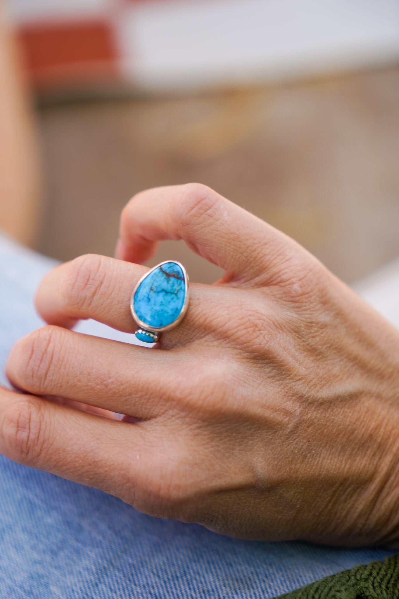Royston Turquoise Ring with Lone Mtn Turquoise (Size 6) - Golden Road Crafted