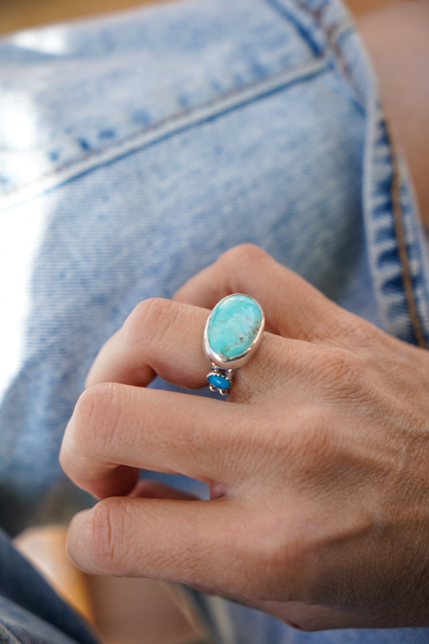 Royston Turquoise Ring with Lone Mtn Turquoise (Size 6.25) - Golden Road Crafted