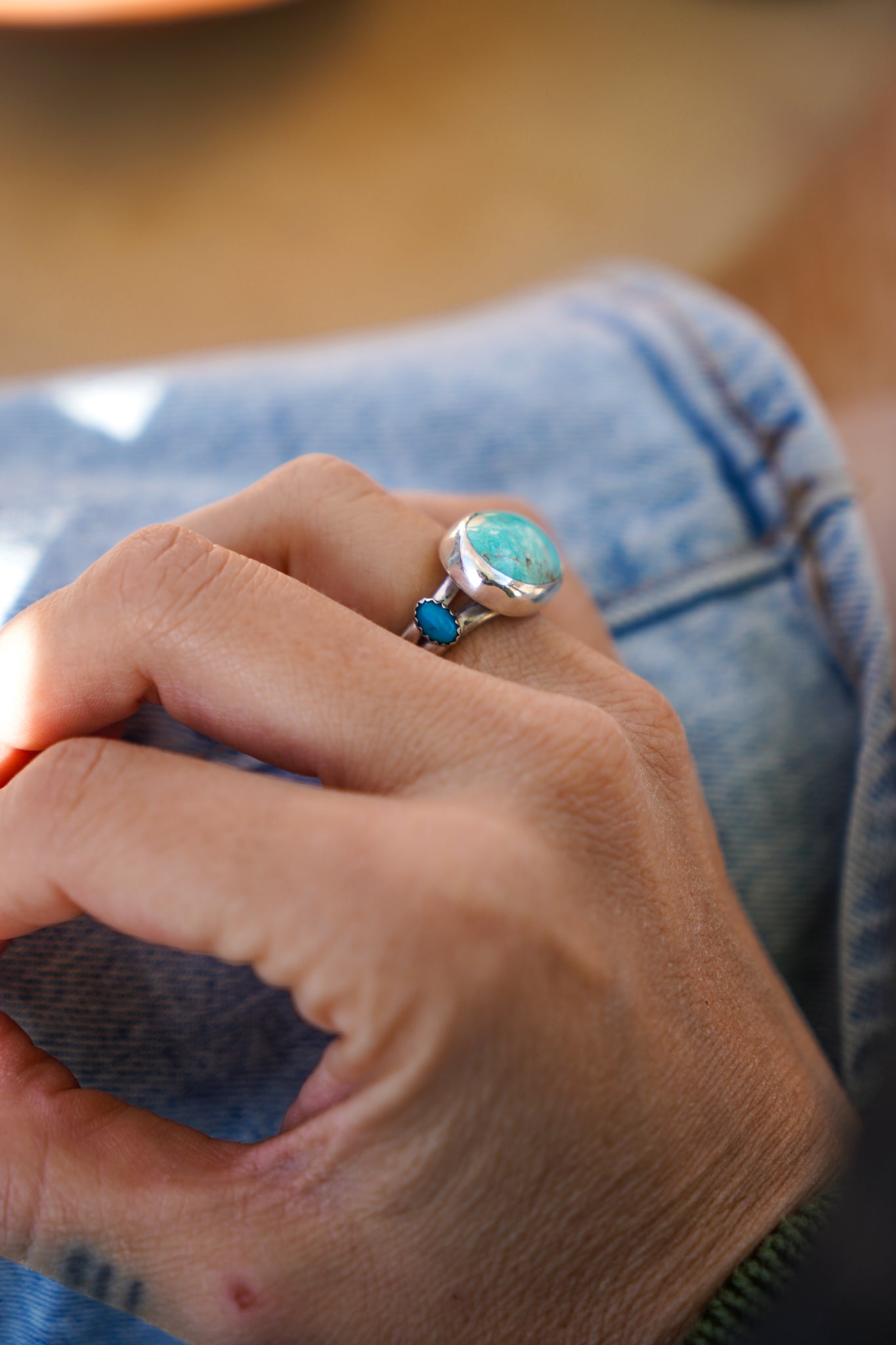 Royston Turquoise Ring with Lone Mtn Turquoise (Size 6.25) - Golden Road Crafted