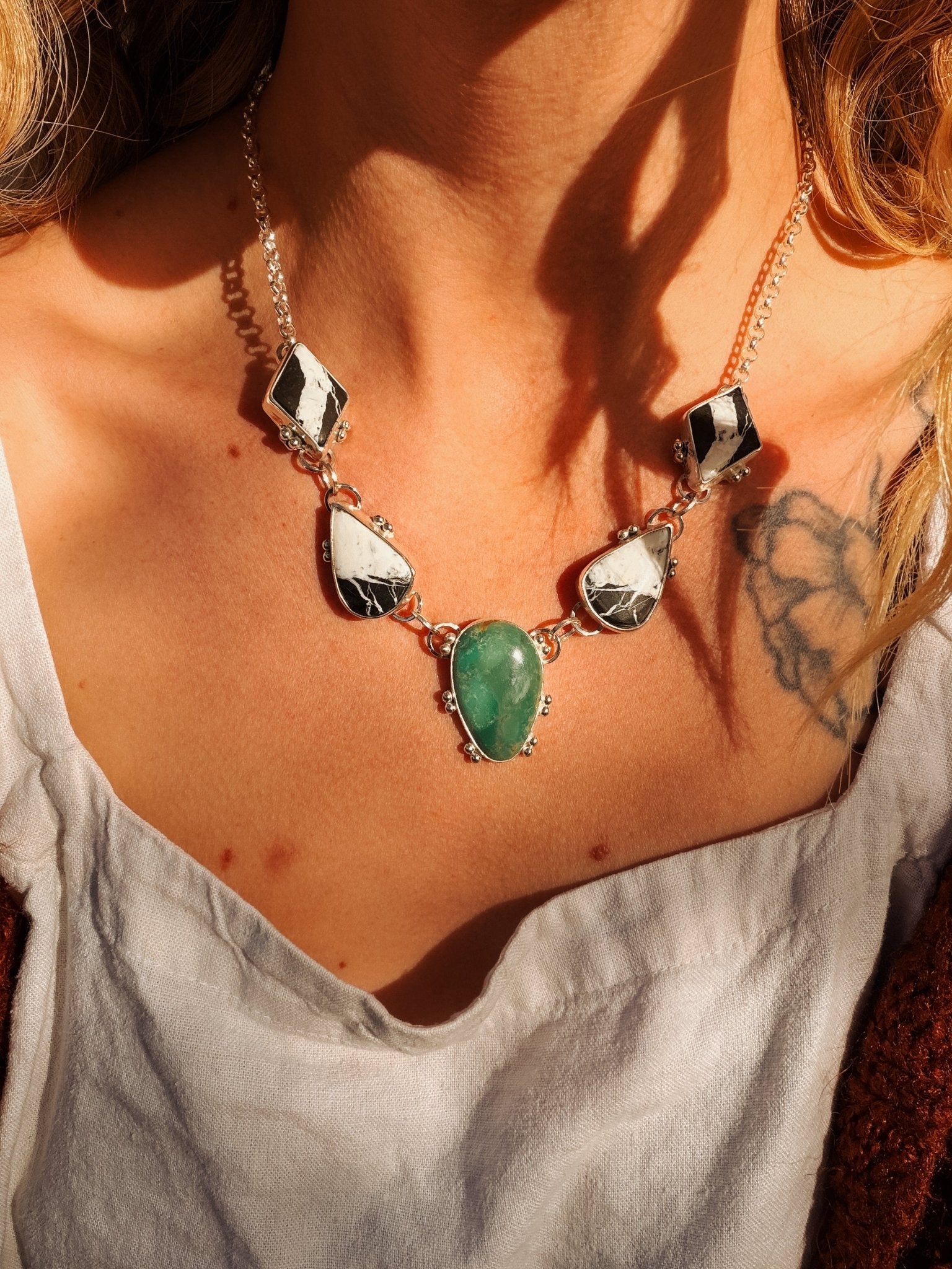 Royston Turquoise & White Buffalo Necklace - Golden Road Crafted
