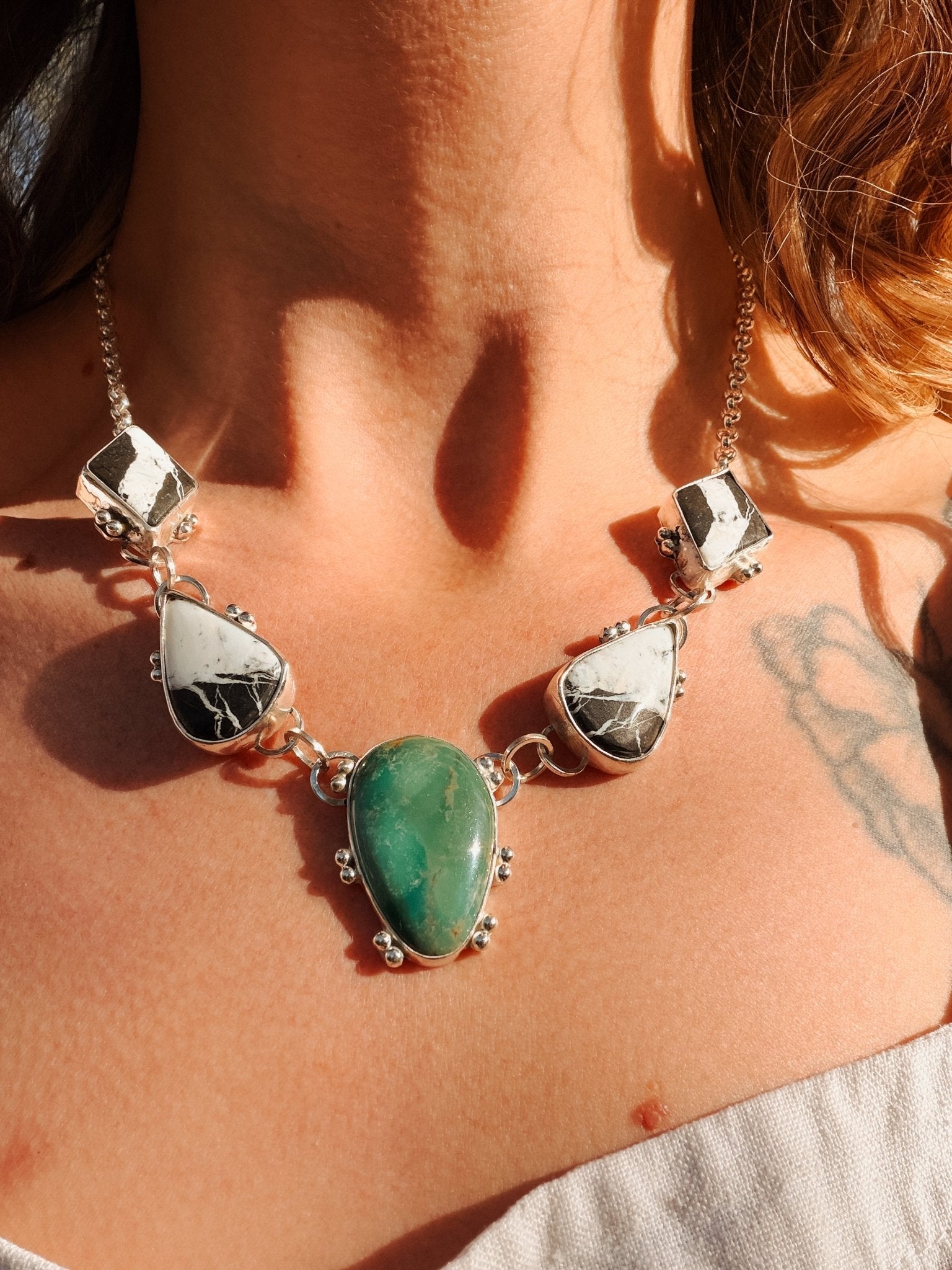 Royston Turquoise & White Buffalo Necklace - Golden Road Crafted