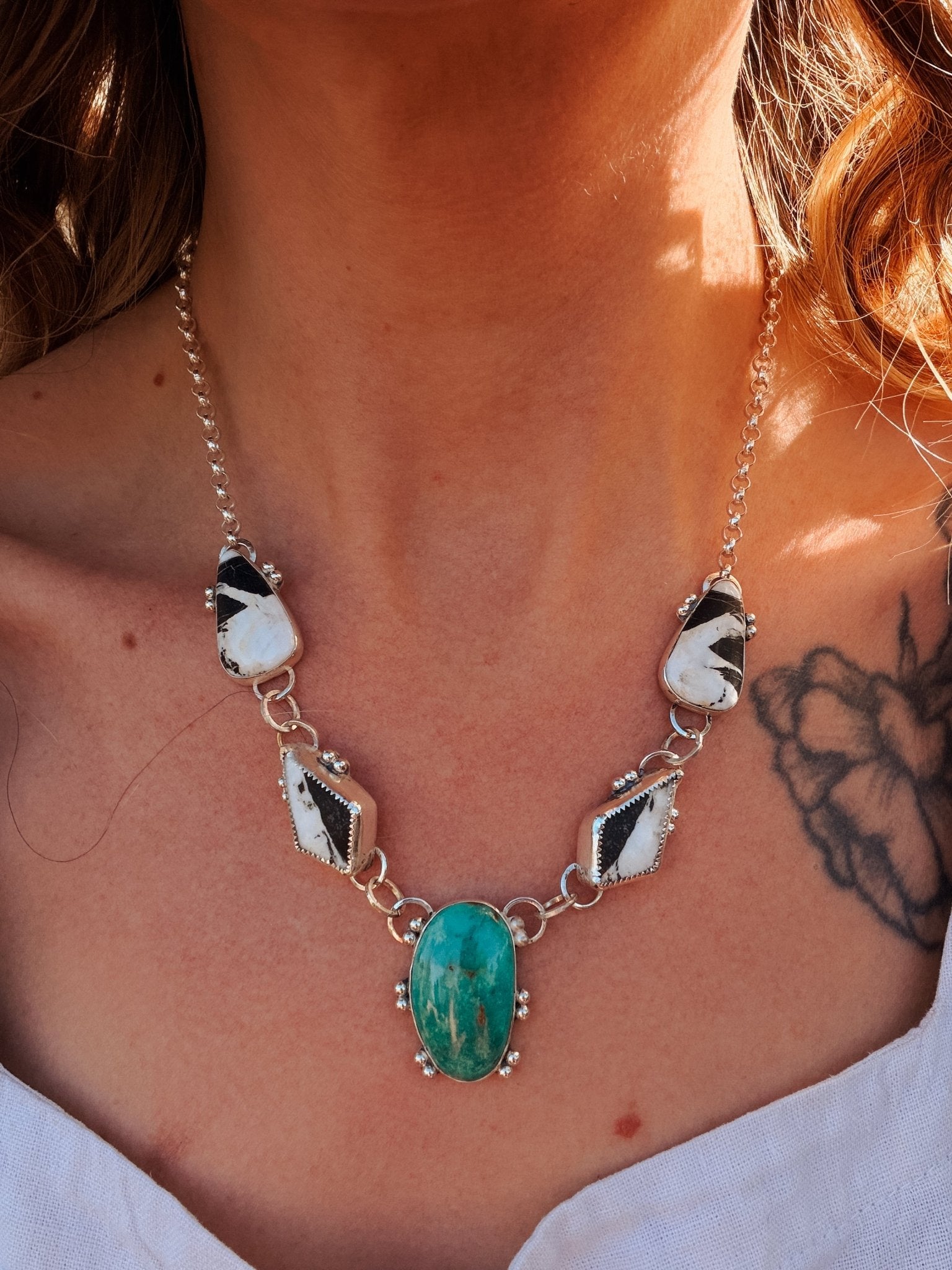 Royston Turquoise & White Buffalo Necklace - Golden Road Crafted