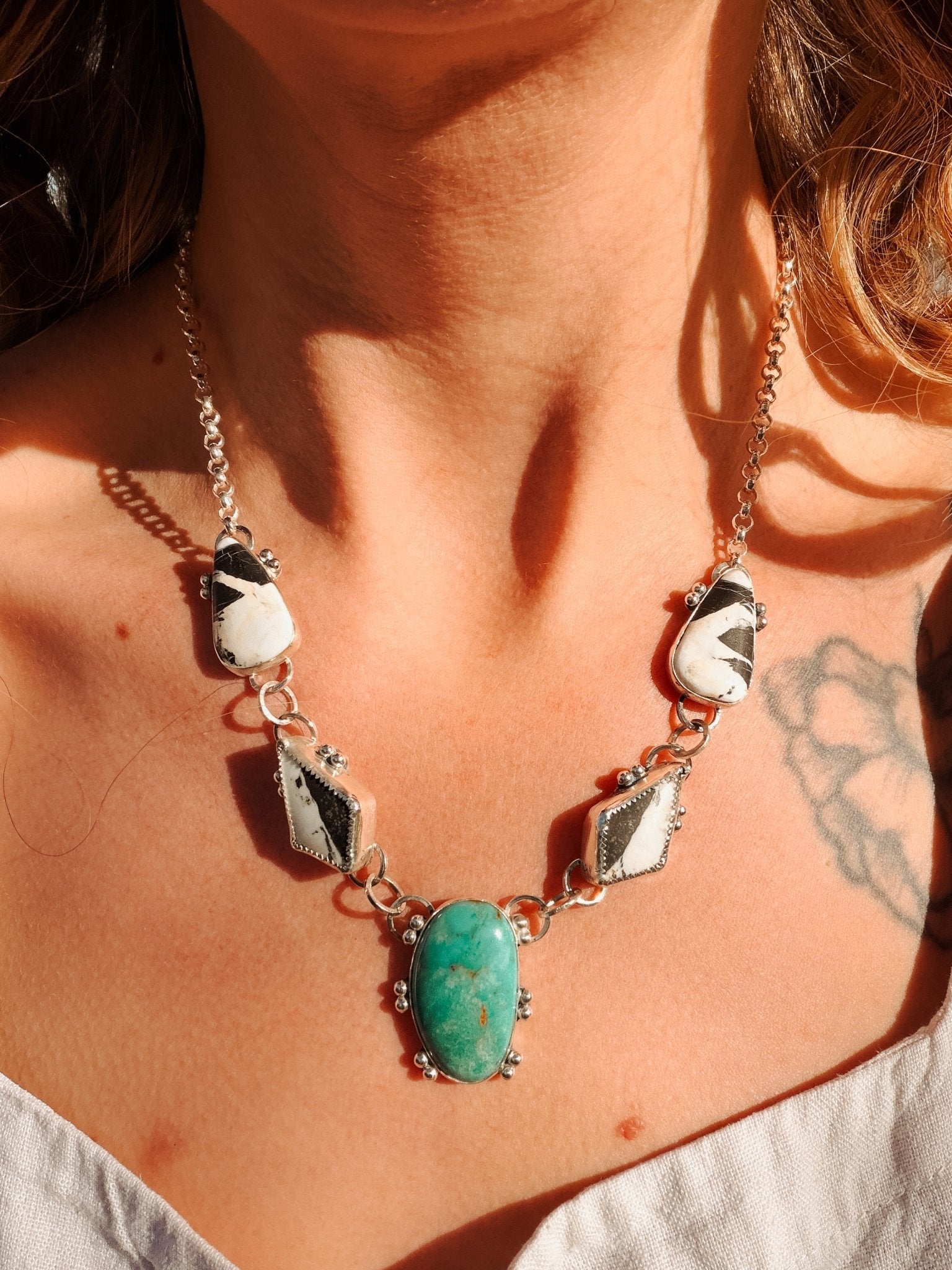 Royston Turquoise & White Buffalo Necklace - Golden Road Crafted
