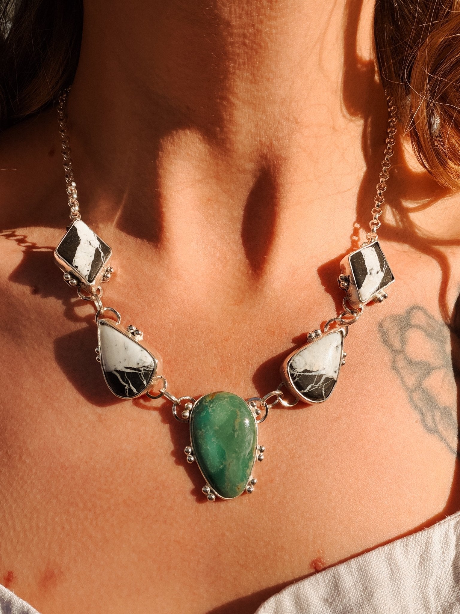 Royston Turquoise & White Buffalo Necklace - Golden Road Crafted
