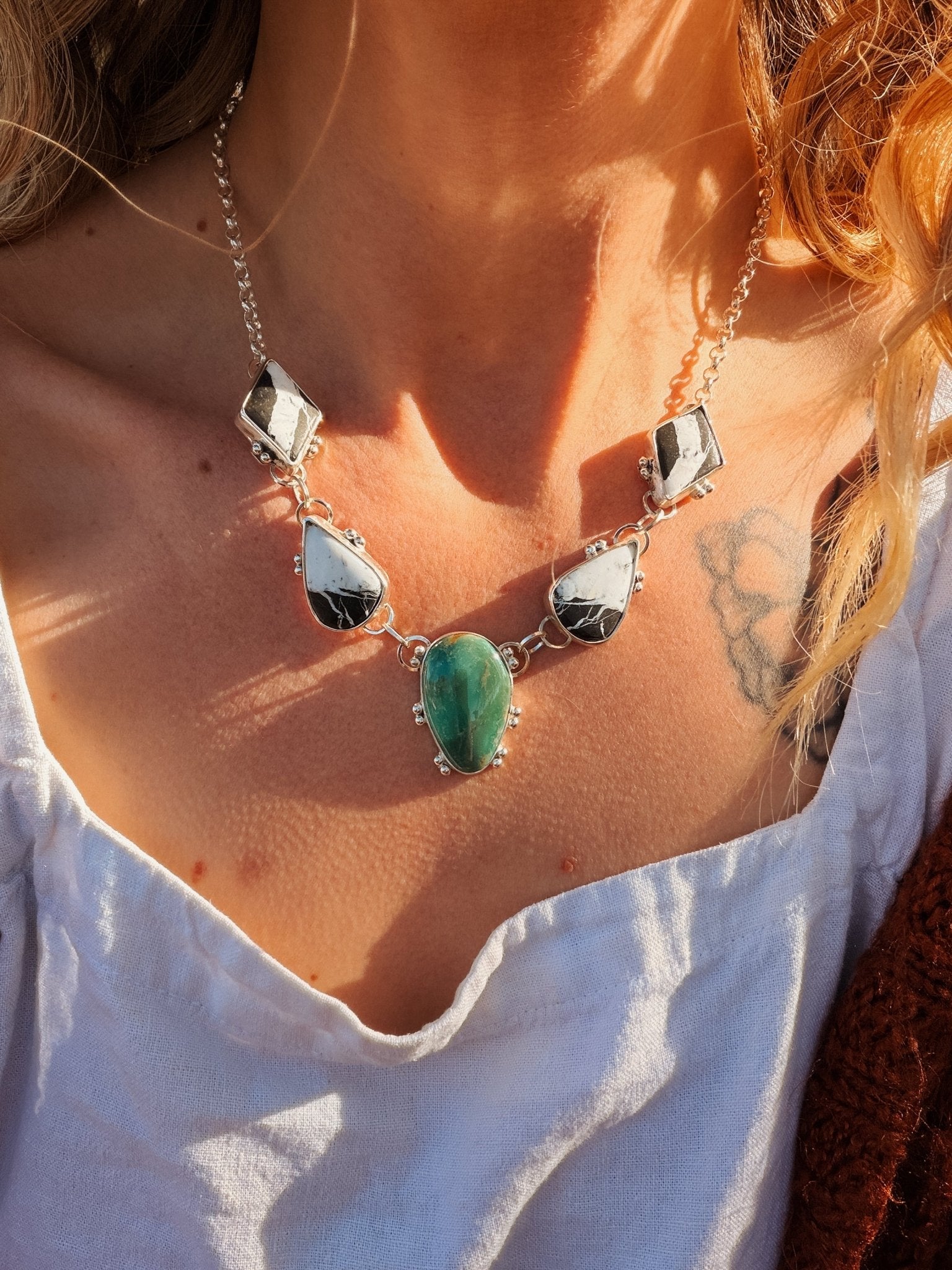 Royston Turquoise & White Buffalo Necklace - Golden Road Crafted