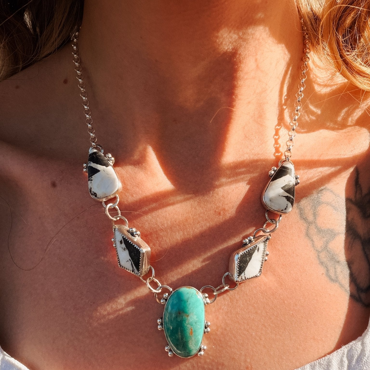 Royston Turquoise & White Buffalo Necklace - Golden Road Crafted