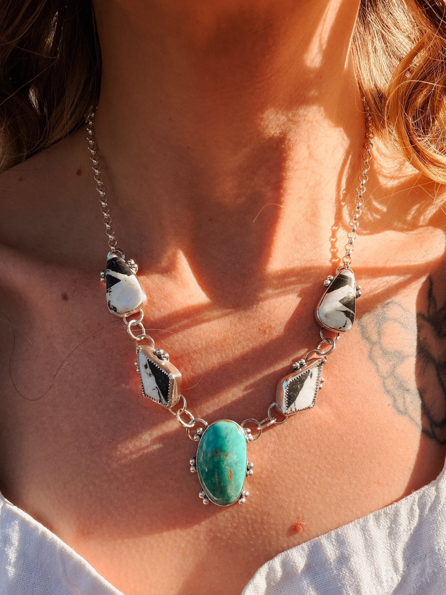 Royston Turquoise & White Buffalo Necklace - Golden Road Crafted