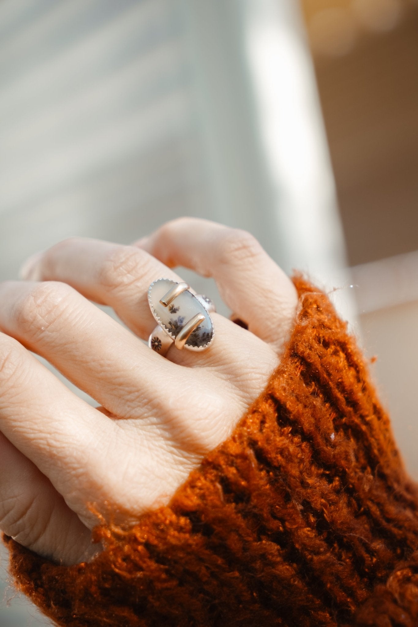 Scenic Agate Ring with Gold - Fill Prongs (Size 7) - Golden Road Crafted