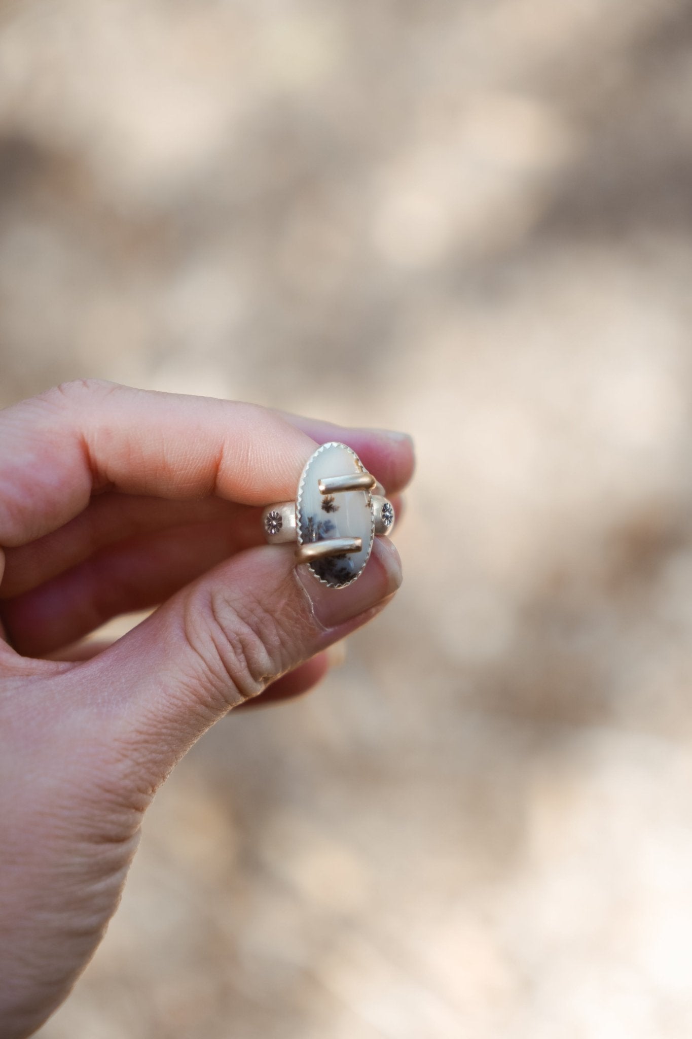 Scenic Agate Ring with Gold - Fill Prongs (Size 7) - Golden Road Crafted