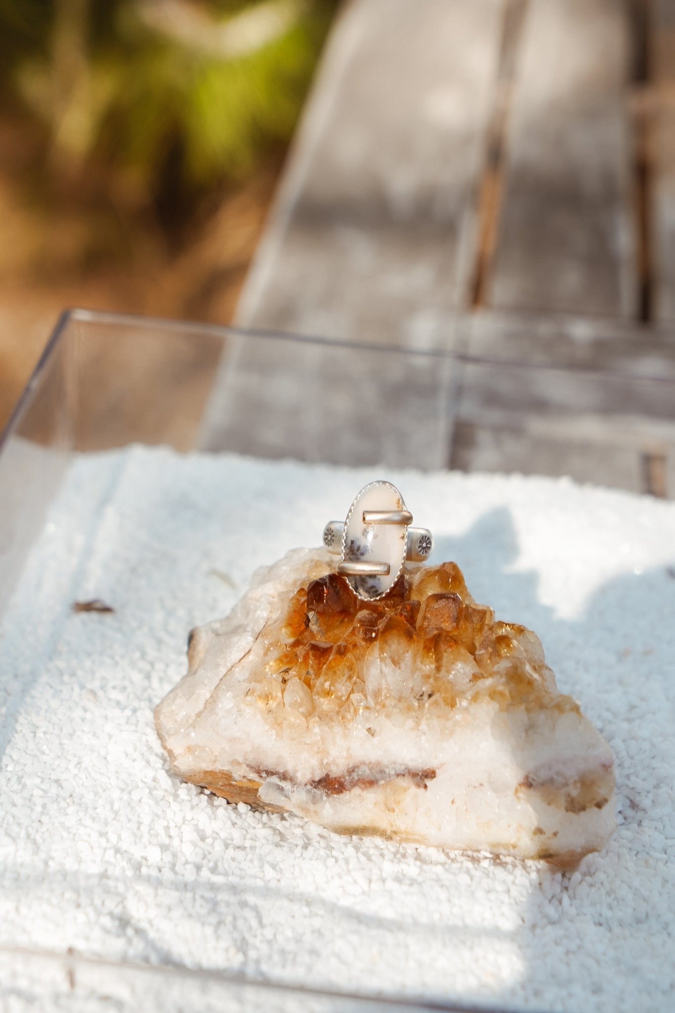 Scenic Agate Ring with Gold - Fill Prongs (Size 7) - Golden Road Crafted