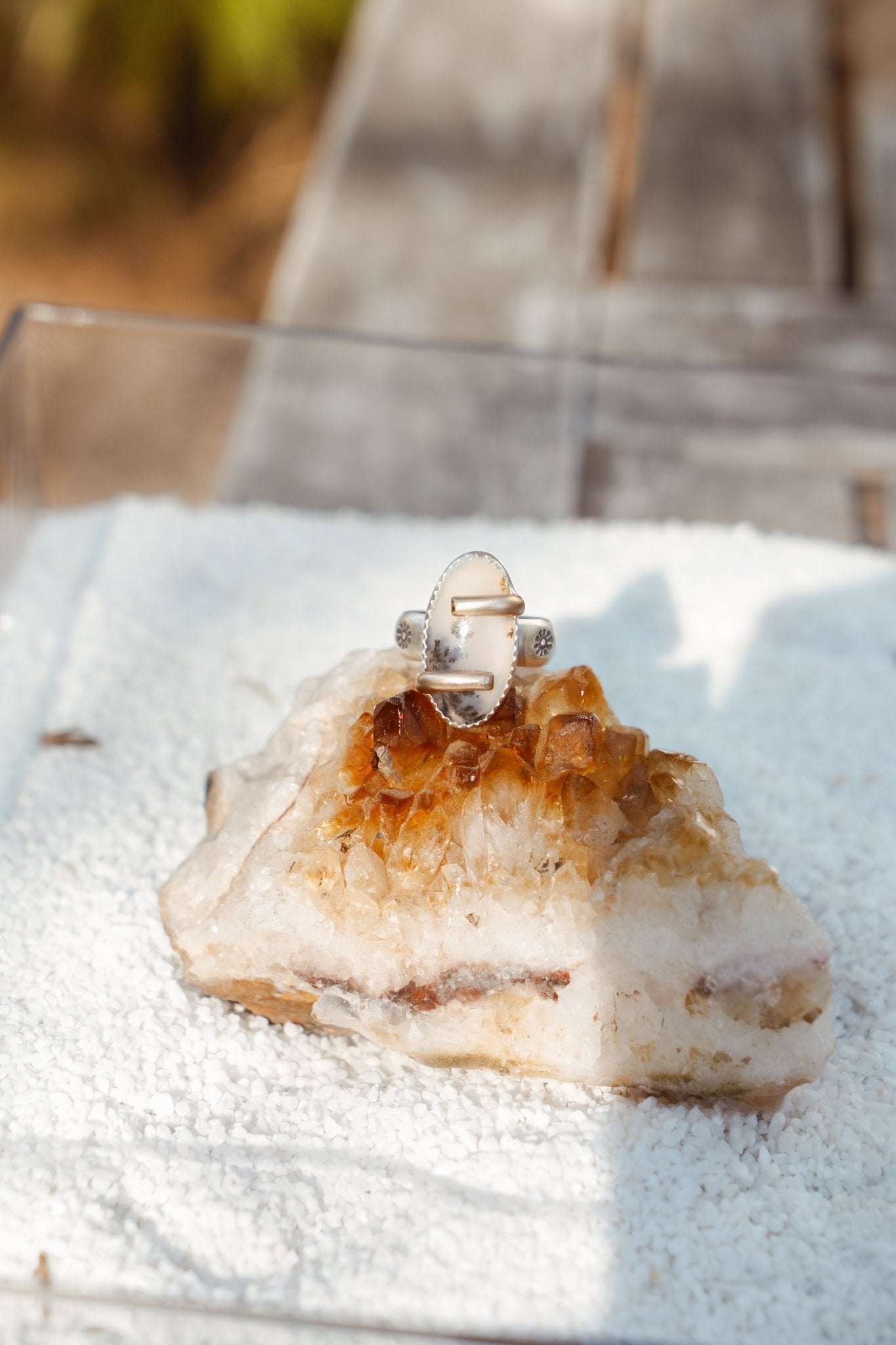 Scenic Agate Ring with Gold - Fill Prongs (Size 7) - Golden Road Crafted